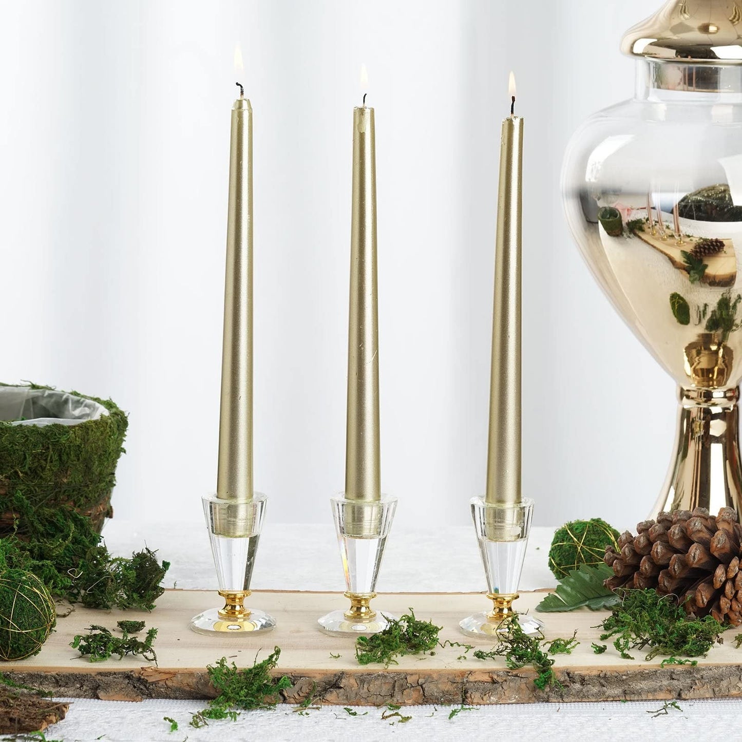 Tableclothsfactory 10" Tall Premium Quality Dripless Unscented Gold Taper Candles Wedding Dinner Candles Set of 12