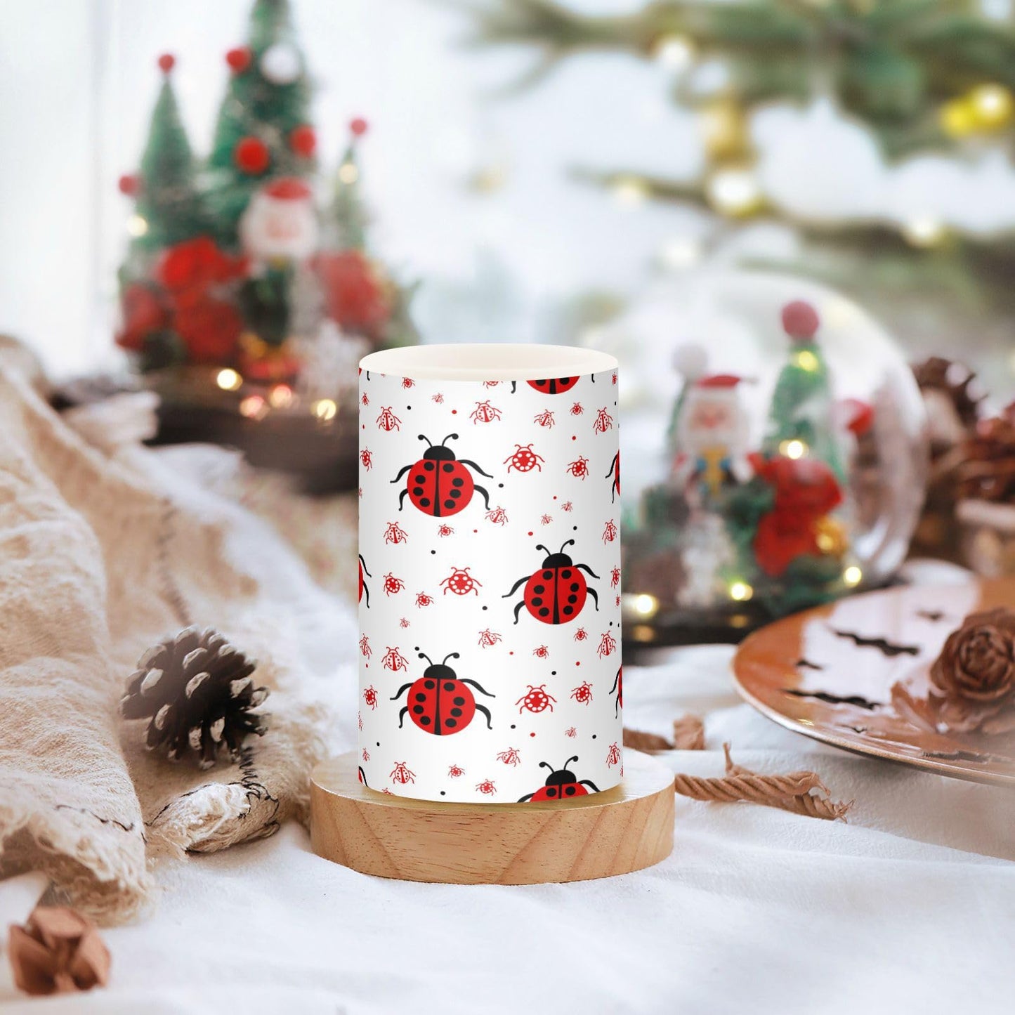 ALAZA Ladybugs Flickering Flameless Candles Battery Operated with Remote Timer,Tea Light Candles LED Pillar Votive Candles Set of 2 for Outdoor Indoor Decorations