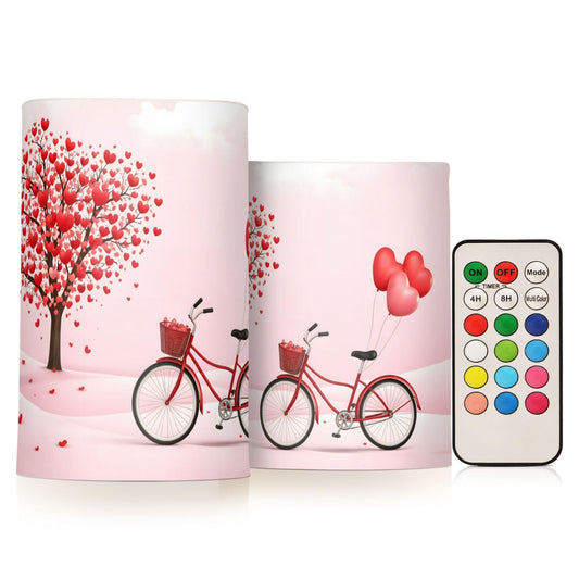 ALAZA Pink Heart Shaped Tree Flickering Flameless Candles Battery Operated with Remote Timer,Tea Light Candles LED Pillar Votive Candles Set of 2 for Outdoor Indoor Decorations