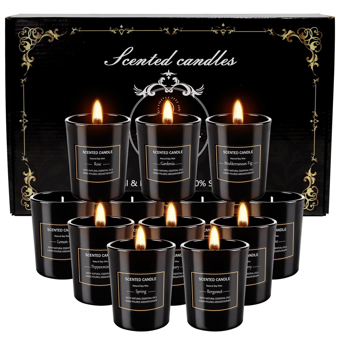 12 Pack Scented Black Candles Gift Set for Dad, Soy Wax Aromatherapy Candles for Home, 12 Masculine Fragrances, Gift from Daughter/Son for June Holiday, Stress Relief & Relaxation for Men