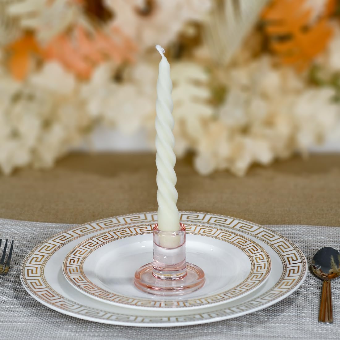TELOSMA Pink Glass Candle Holders 6PCS for Taper Candles, Candlestick Holders Fit to Taper Candle which Diameter 5/6-7/8 inch, for Wedding Party, Valentine's Dating Dinner Table Decor