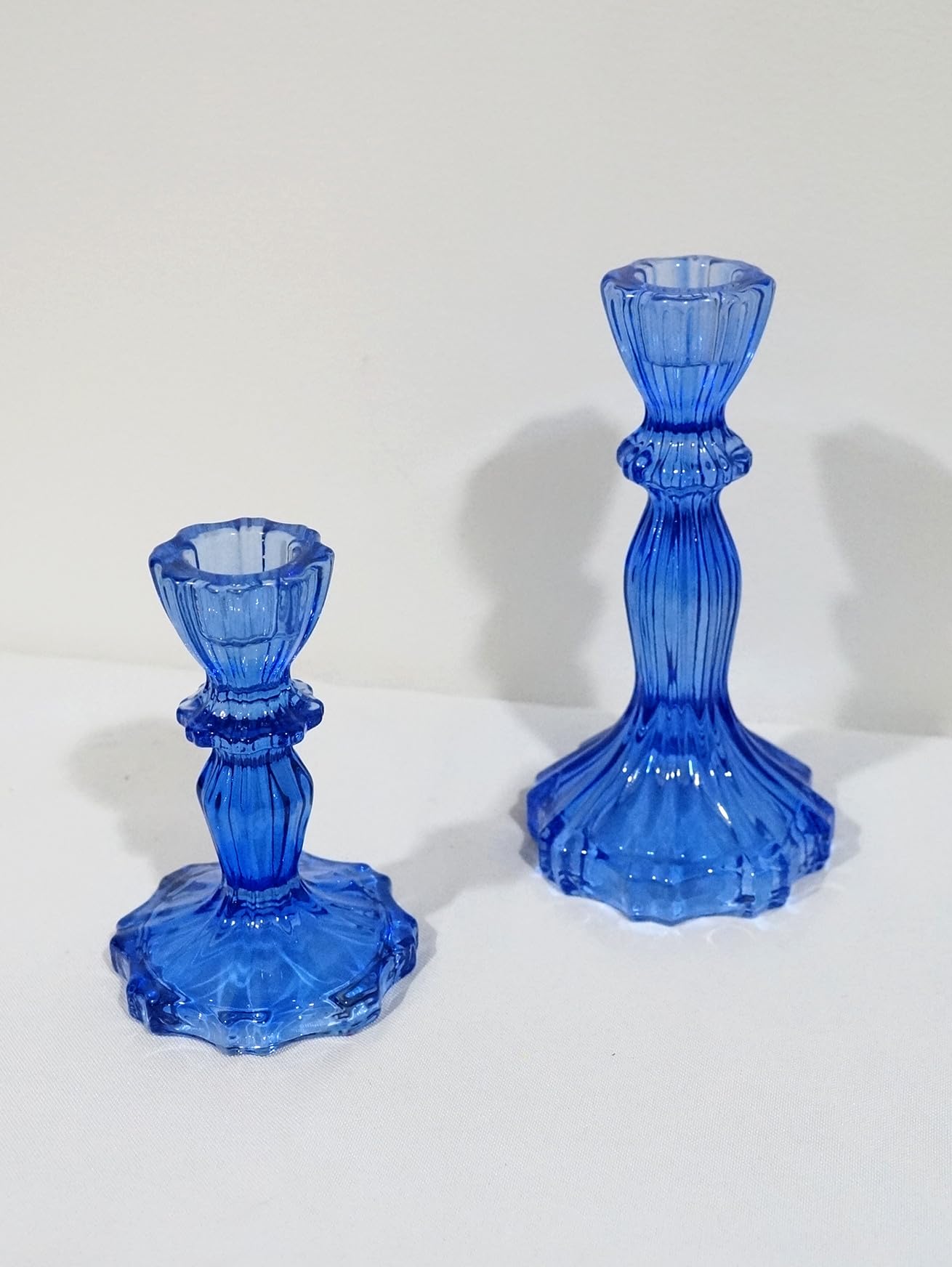 Generic Sweet Home Deco Glass Candlestick Holder, Taper Candle Stand for Indoor or Outdoor Dining, Tabletop Decoration, Set of 2 (Royal Blue)