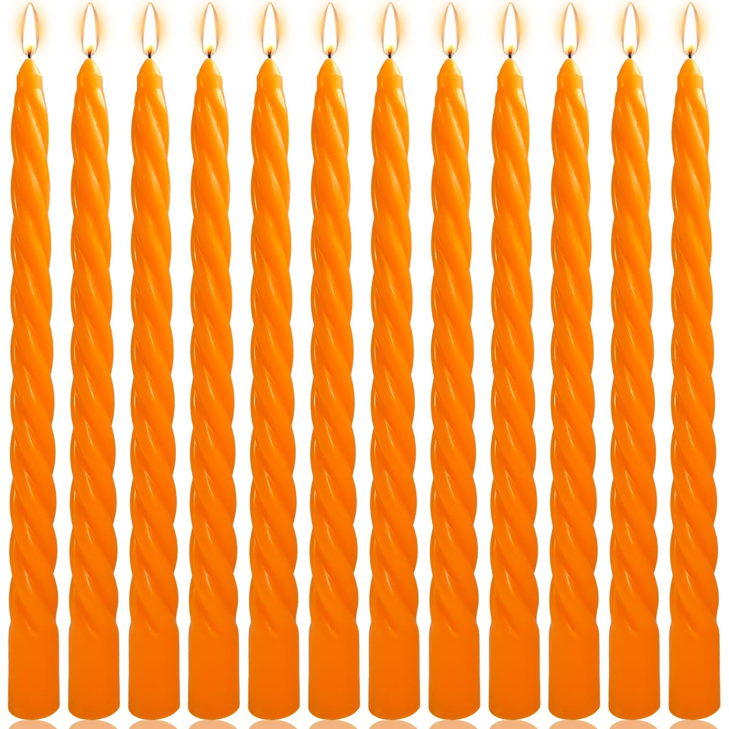 10 Inch Orange Twisted Taper Candles Set for Fall, 12 Pack Unscented Candlesticks, Dripelss Thin Tapered Candles for Halloween Harvest Thanksgiving Party Decoration