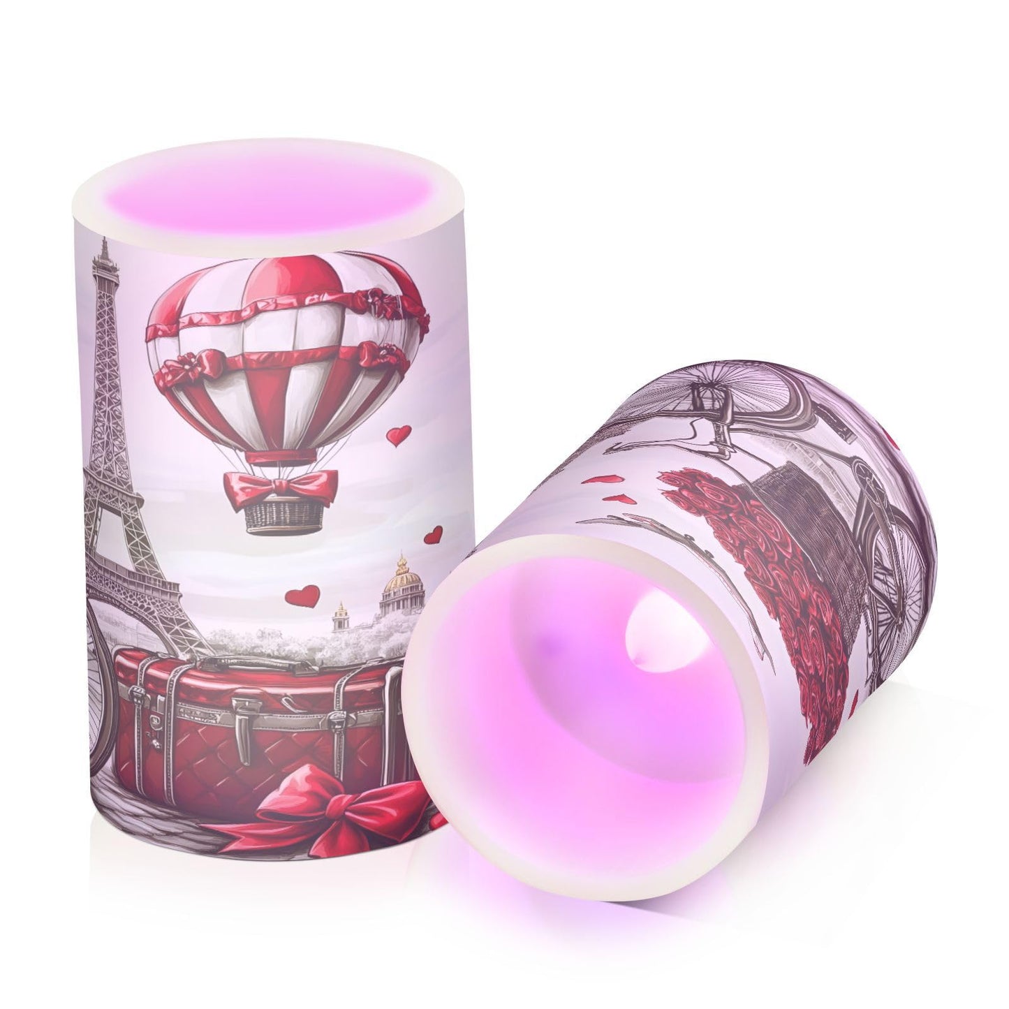 ALAZA Hot Air Balloon Paris Tower Rose Flickering Flameless Candles Battery Operated with Remote Timer,Tea Light Candles LED Pillar Votive Candles Set of 2 for Outdoor Indoor Decorations