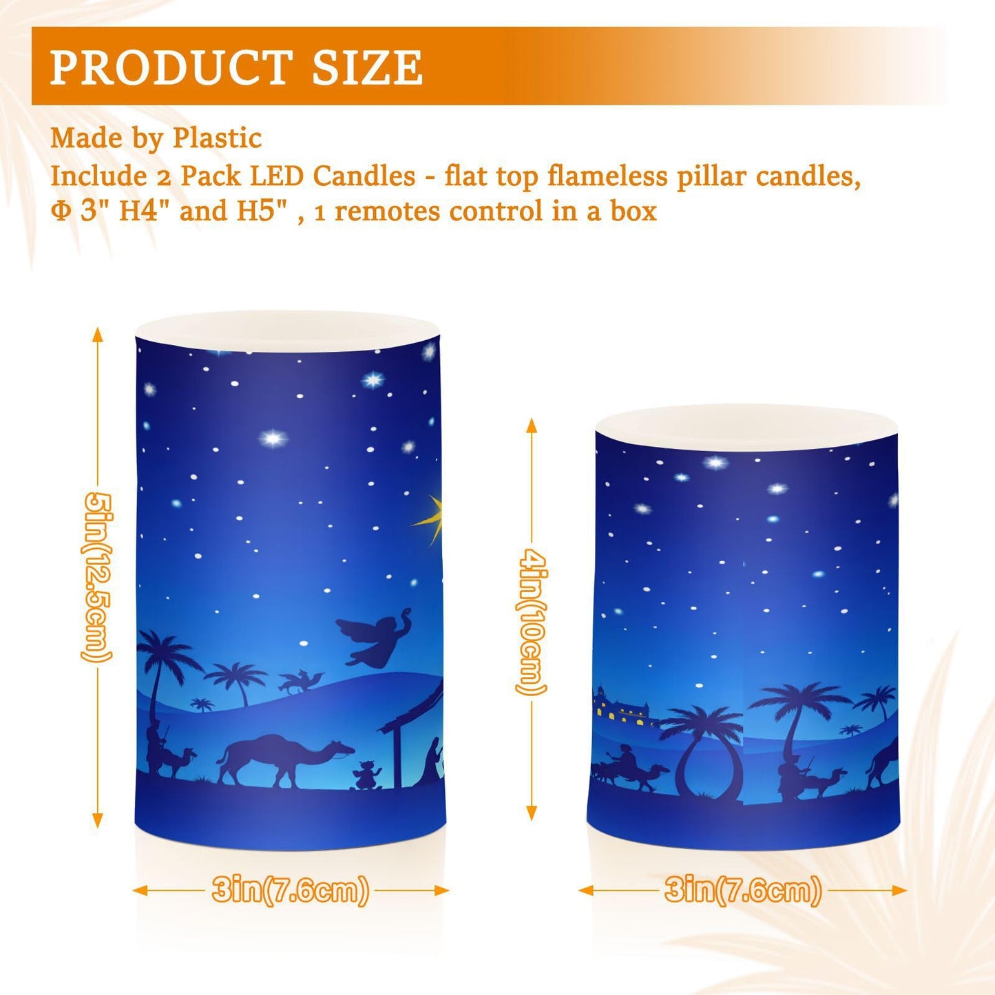 ALAZA Christmas Blue Nativity Scene Flickering Flameless Candles Battery Operated with Remote Timer,Tea Light Candles LED Pillar Votive Candles Set of 2 for Outdoor Indoor Decorations