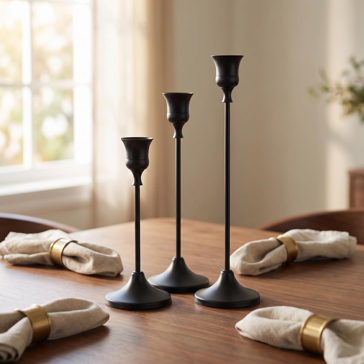 Oakernel Black Taper Candle Holders 4 Sets(12 Pcs) - Tall Metal Candlestick Holders for Table Centerpiece, Formal Dinner, Wedding, Fireplace Mantel Decor, Fits 3/4 Inch Thick Candles