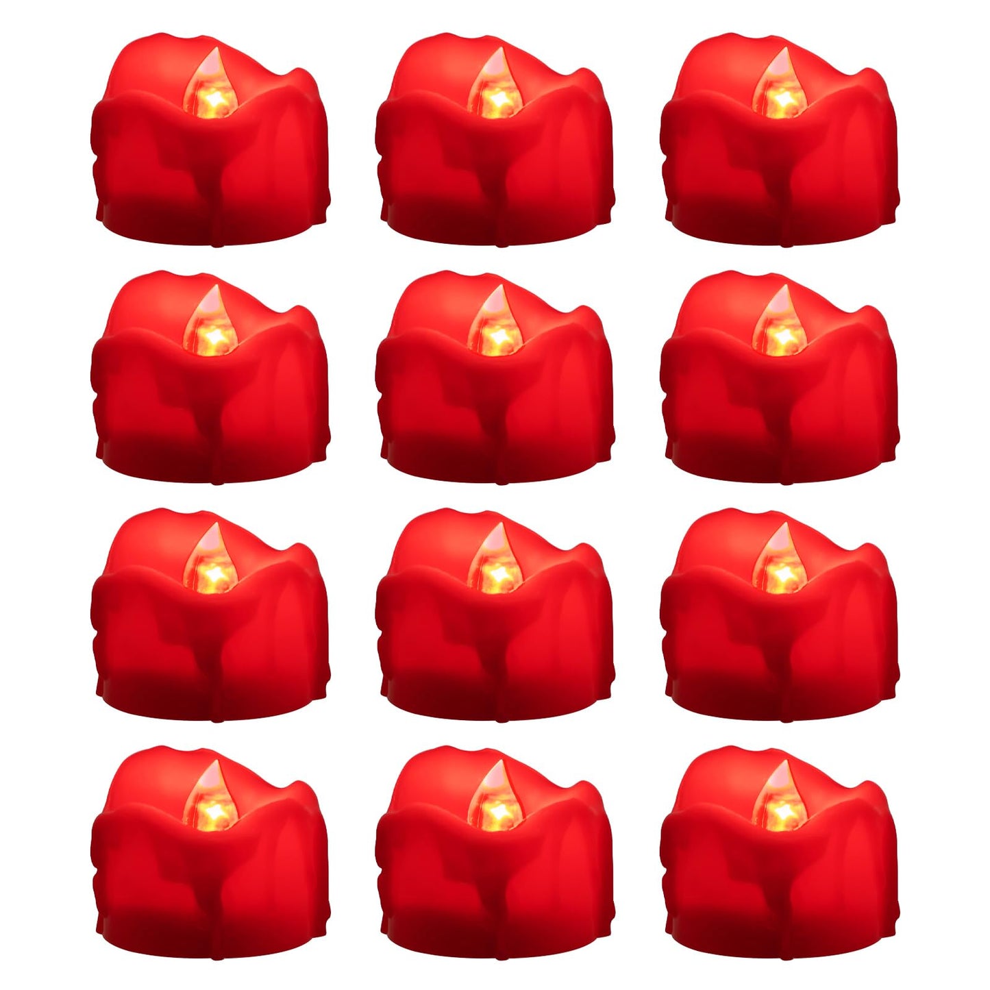 Windshell Red Flickering Flame Tealight Candles with 6H Timer (No Remote), Battery Operated Flameless Tea Lights with Melting Design, for Valentine's Day Christmas Wedding Party, 12 Pack