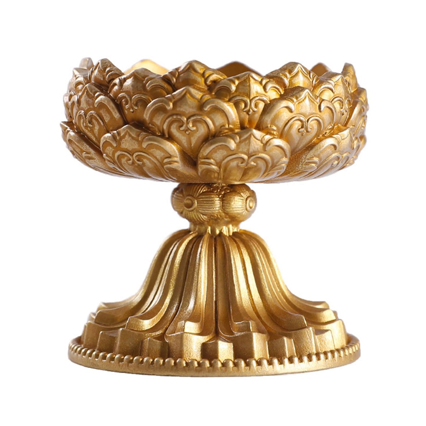 hokojix Brass Butter Lamp Antique Flower Buddhist Tibetan Candlestick Base Religious Tealight Metal Candle Holder Supplies