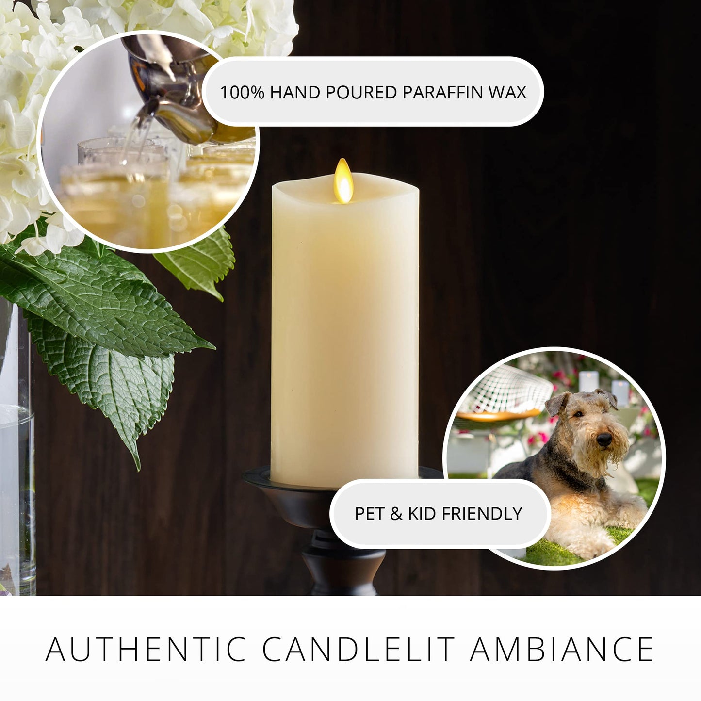 Luminara Realistic Artificial Moving Flame Pillar Candle - LED Operated Lights - Unscented - Remote Ready - Ivory (7.6 Wide x 15.6 Tall Centimetre)
