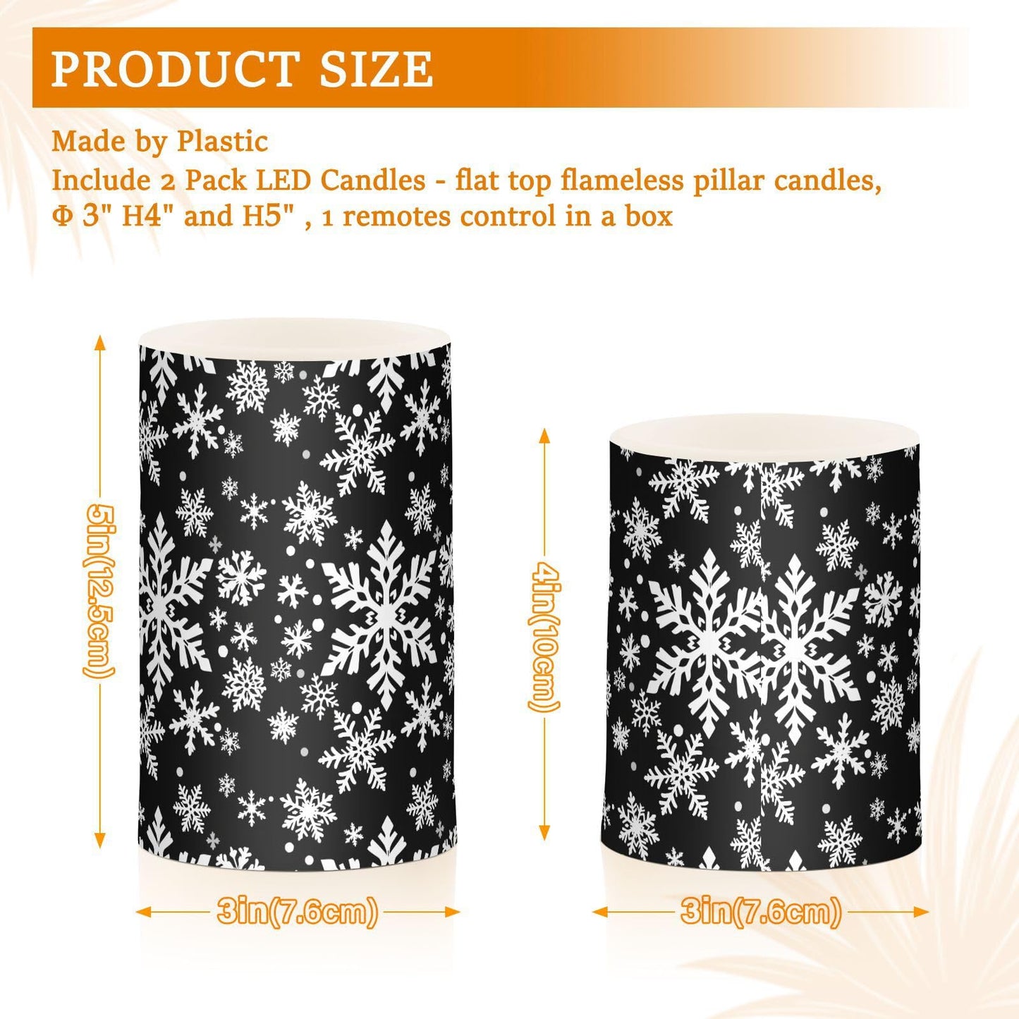 Pigsaly Flameless Candles Battery Operated White Black Texture Christmas Snowflakes Flickering Led Pillar Candles with Remote Control Colour Changing Warm Light Candles for Halloween Christmas Weddi