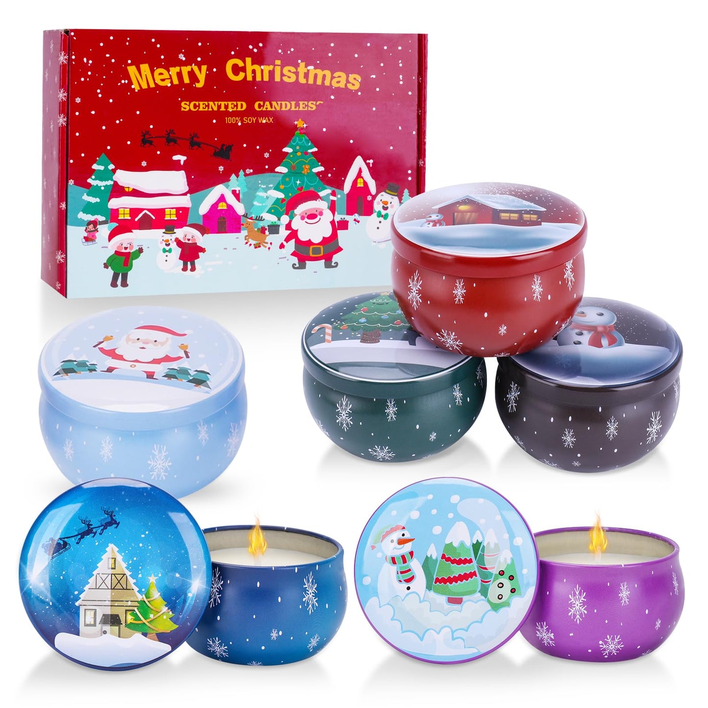 Christmas Candles Gift Set for Women, 3.5 oz Soy Scented Candles for Home Aromatherapy, 6 Pack