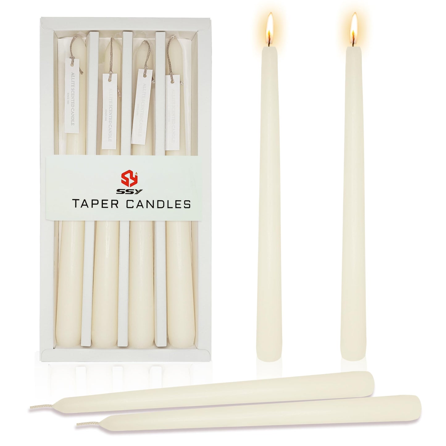 10 Inch Ivory Taper Candles Set of 4, Handmade Unscented Tapered Candles, Candle Stick Dinner Candles for Wedding Table Candlesticks Home Centerpiece Decor