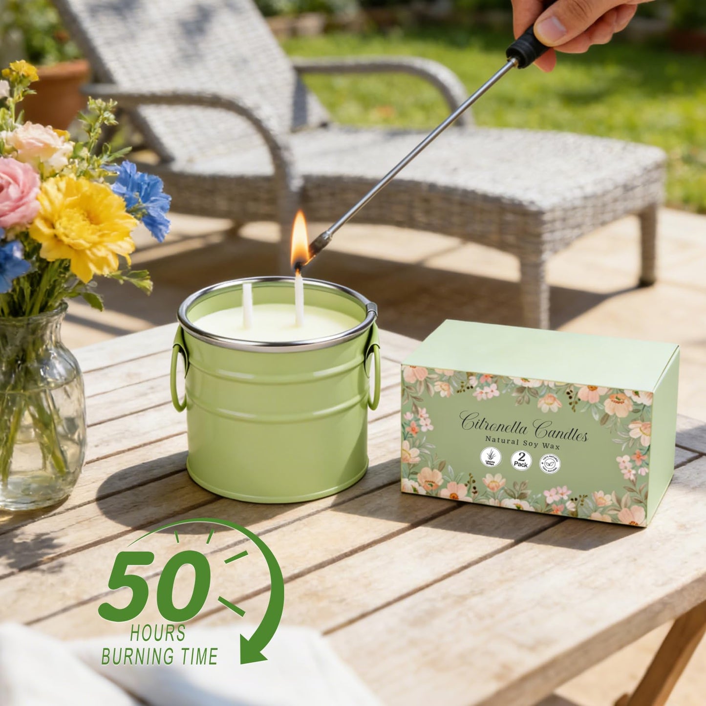 Citronella Candles Outdoor,2 Pack 20oz Large Soy Wax Lemongrass Candles,Summer Outside Decorative Jar Scented Candles for Outdoor Patio,Garden,Balcony,Backyard & Camping