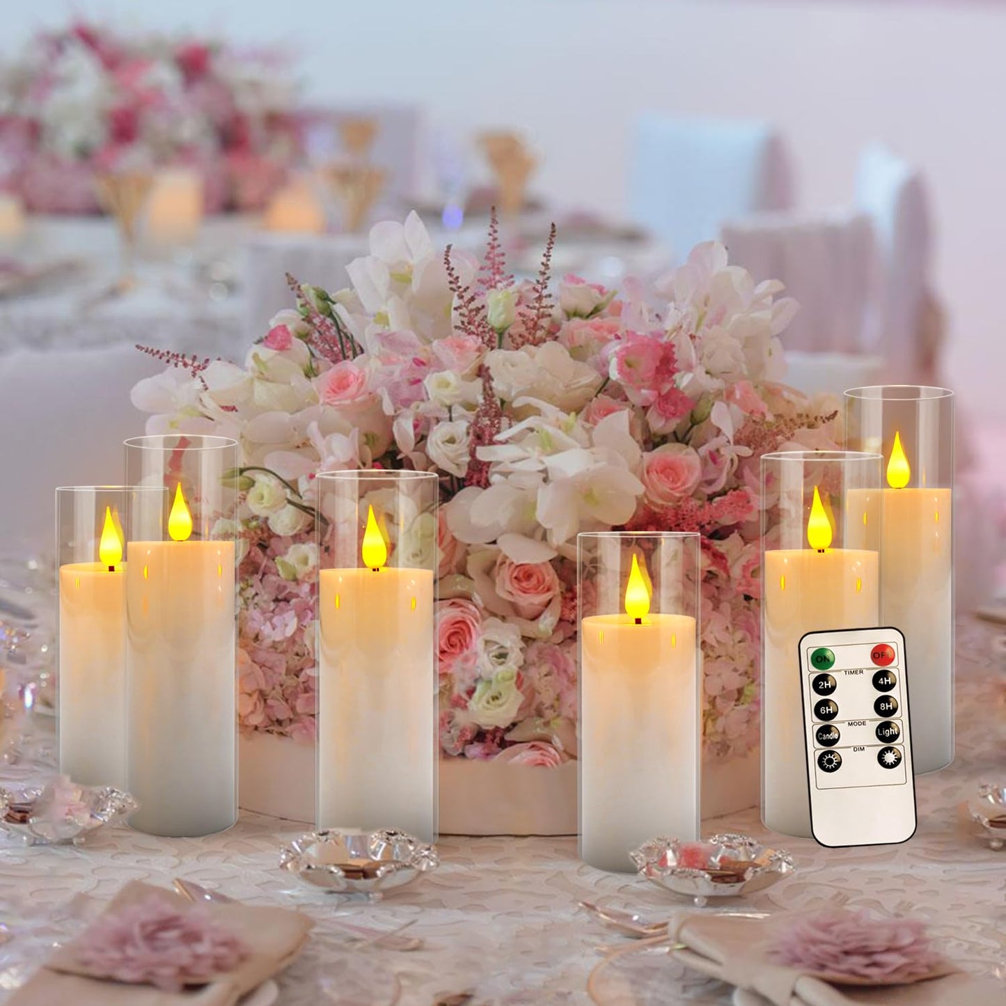 Aamdkcyu 24-Pack Premium Flameless LED Candles - Elegant White & Clear Acrylic Pillar Design with Realistic Flickering Flame, Remote Control & Timer for Weddings, Christmas, Halloween & Home Decor
