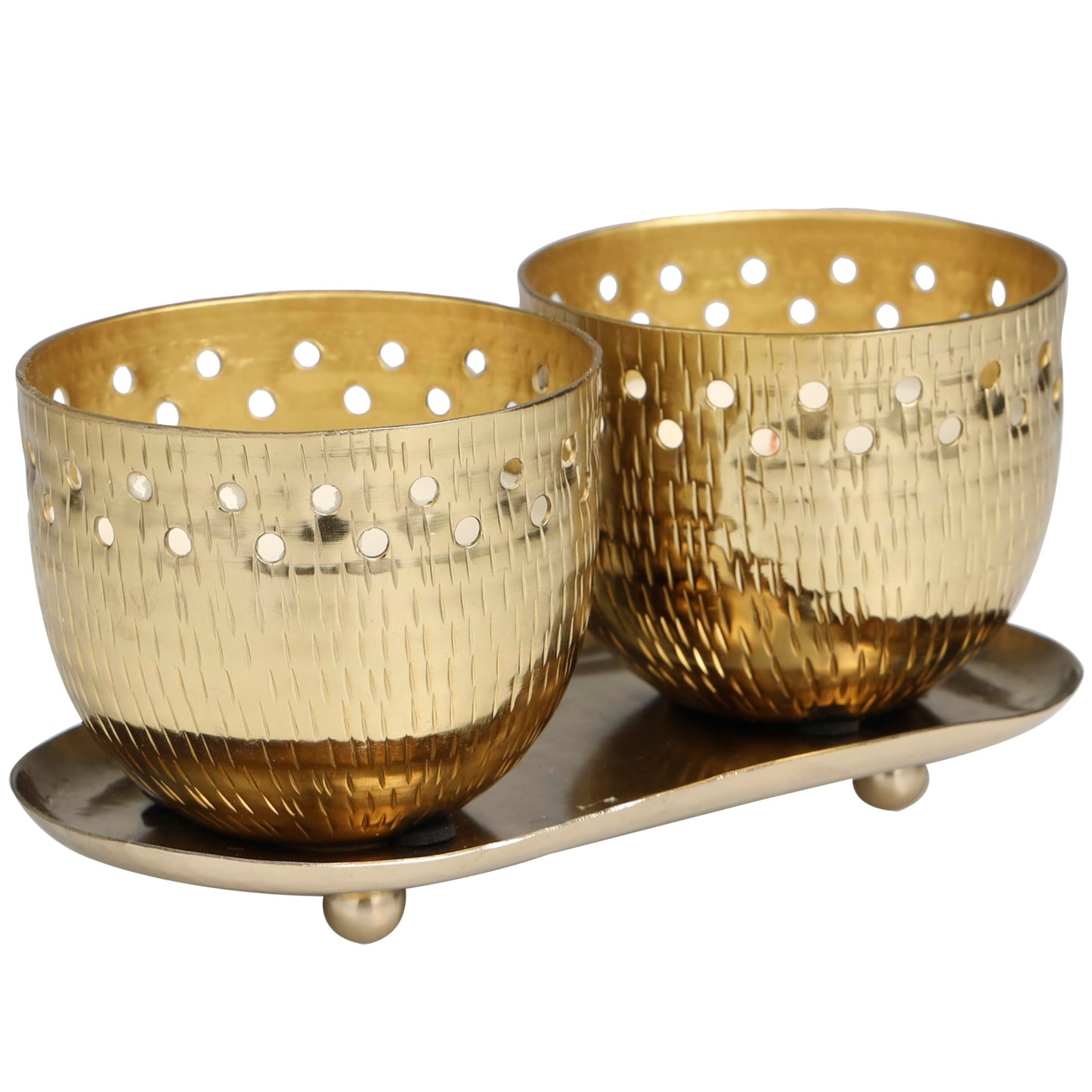 Deco 79 Metal Decorative Candle Jasmine Scented Cutout Spotted 7 oz 1 Wick Aromatherapy Candle with White Wax, Set of 2 Wax Aromatherapy Candle 8" W, 4" H, Gold