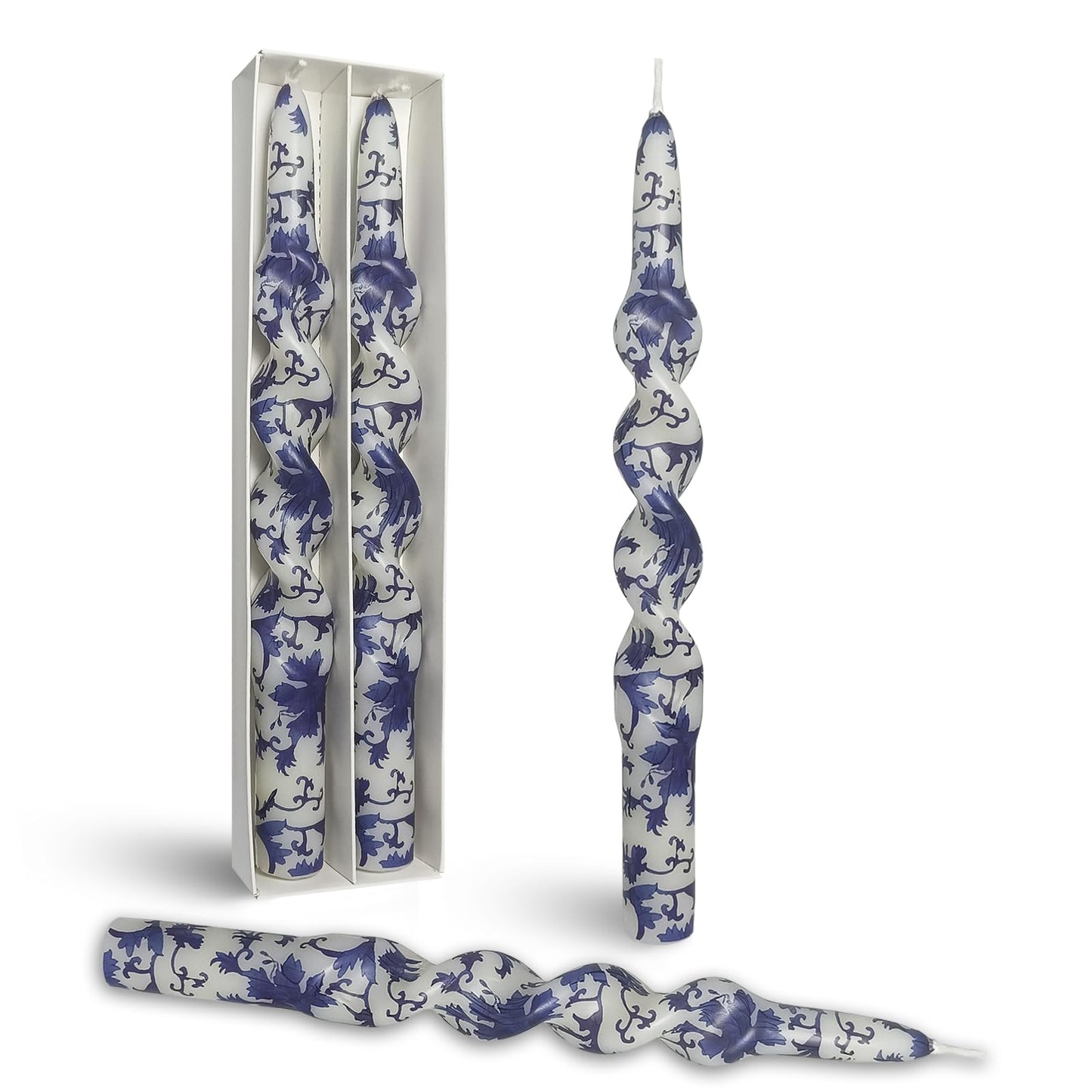 Blue and White Porcelain Taper Candle Handmade Unscented Candlesticks 5 Inch Short Printed Candle Smokelss Candle Sticks for Decor & Gifts Set of 4