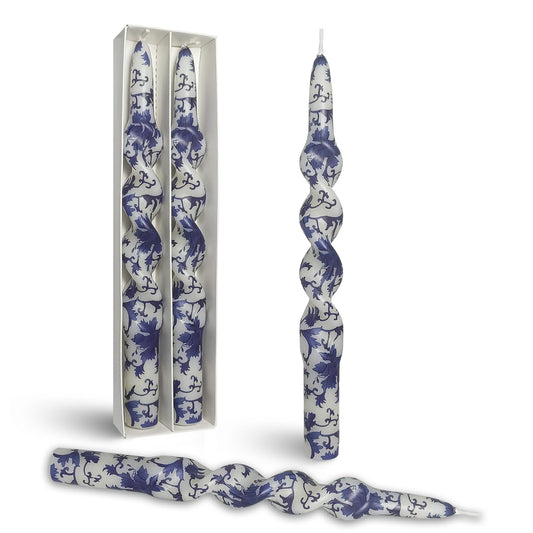 Blue and White Porcelain Taper Candle Handmade Unscented Candlesticks 5 Inch Short Printed Candle Smokelss Candle Sticks for Decor & Gifts Set of 4