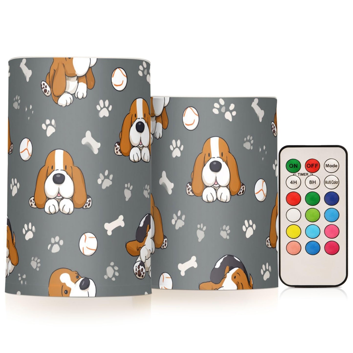 Pigsaly Flameless Candles Battery Operated Baseball Cute Basset Hound Dogs Flickering Led Pillar Candles with Remote Control Colour Changing Warm Light Candles for Halloween Christmas Wedding