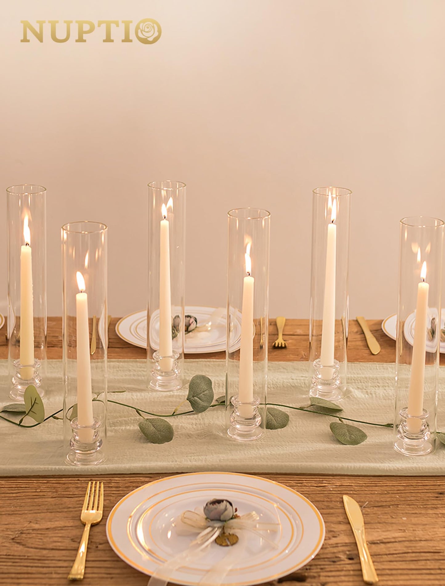 NUPTIO Hurricane Glass Candle Holders: Set of 30 Candlestick Holder with Thickend Windproof Chimney Covers - Tall Taper Candleholder Bulk for Wedding Table Centerpiece