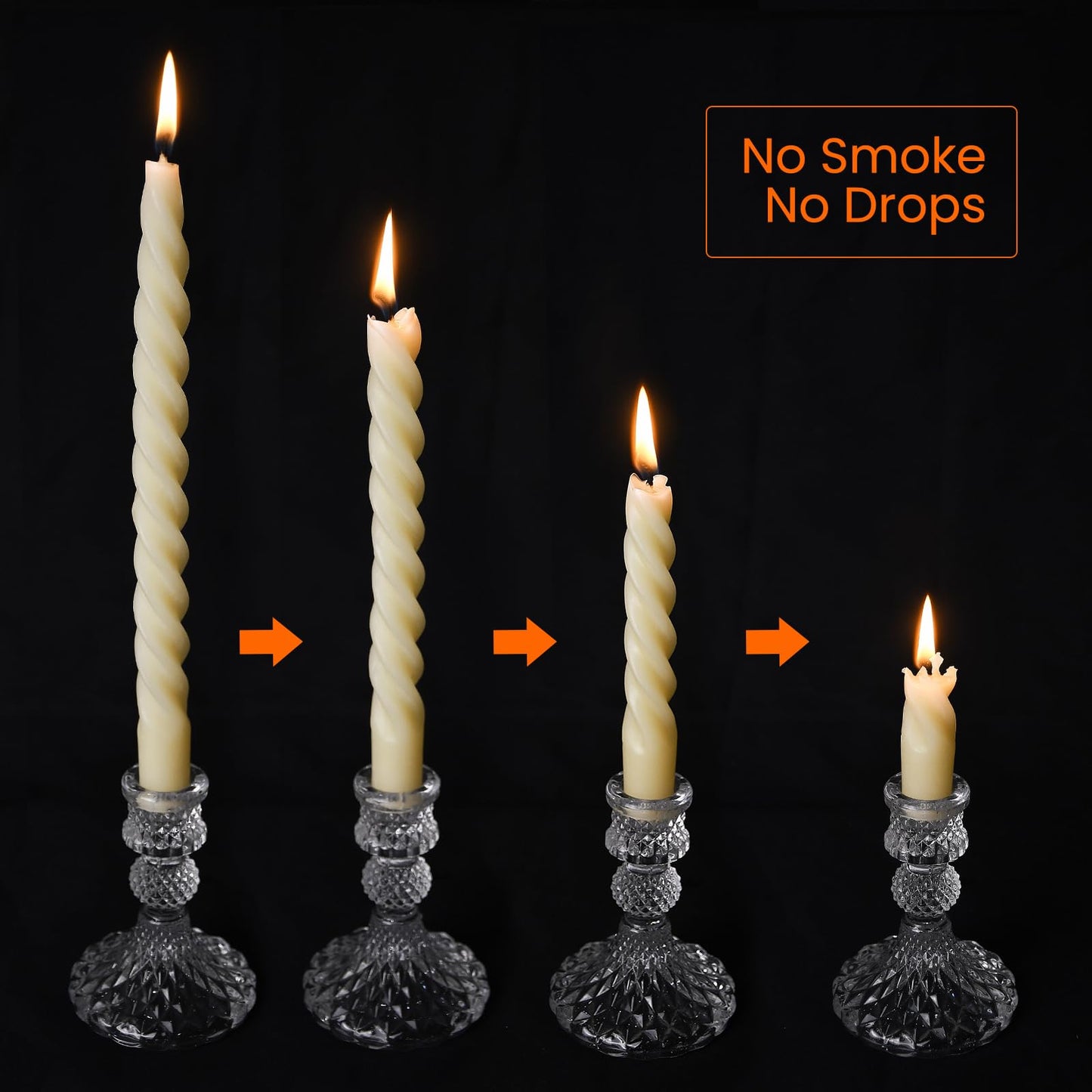 AGLARY 2PCS 10-Inch Pure Beeswax Spiral Taper Candles, Twisted Stick Candles, Dripless & Unscented for Weddings, Christmas, Dinner, Meditation - White