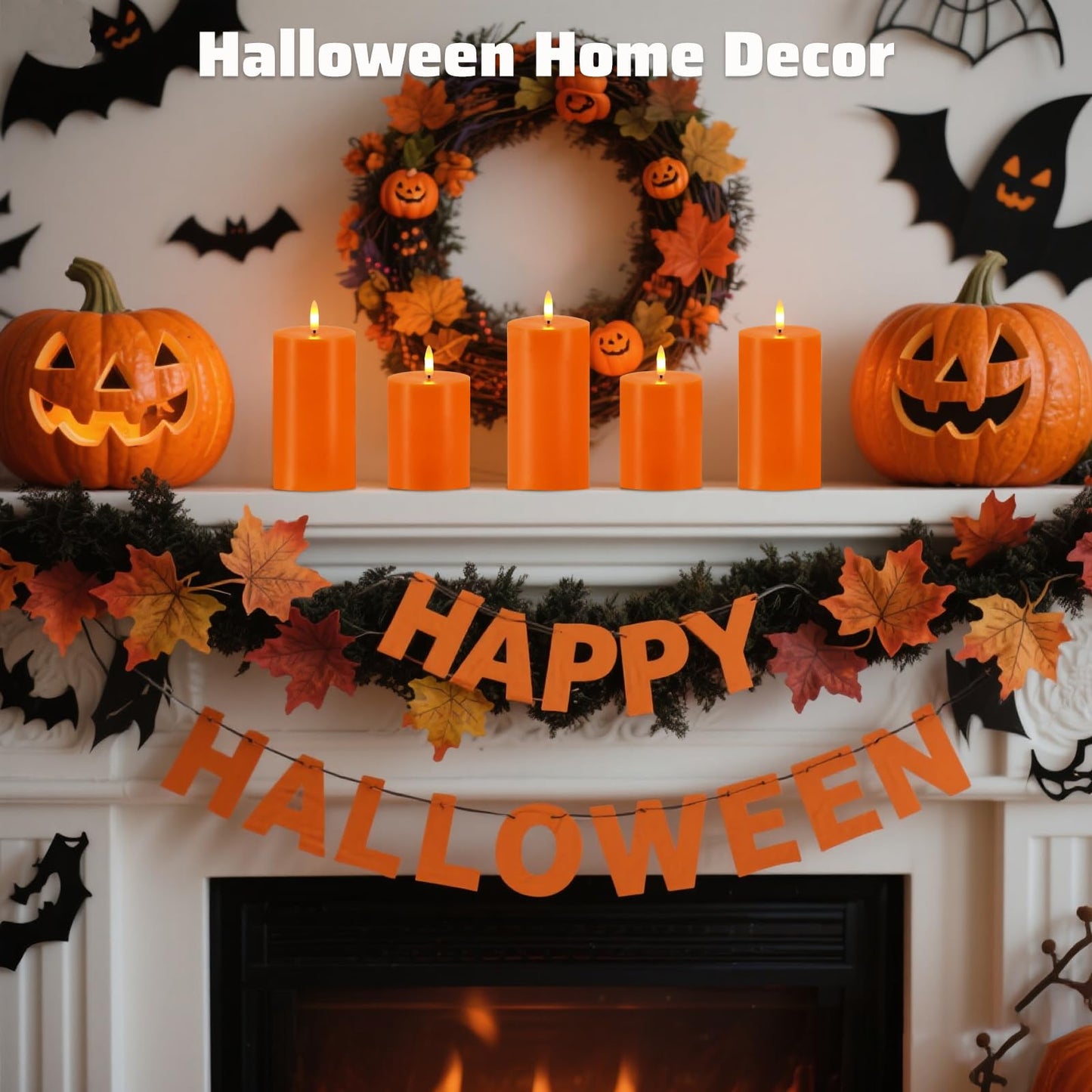 VEEKI Orange Flameless Candles, Set of 3 Flickering LED Candles with Remote & Timer, Dimmable Real Wax Pillar Candles Battery Operated, Electric Candles for Fall Thanksgiving Halloween Decor (Orange)