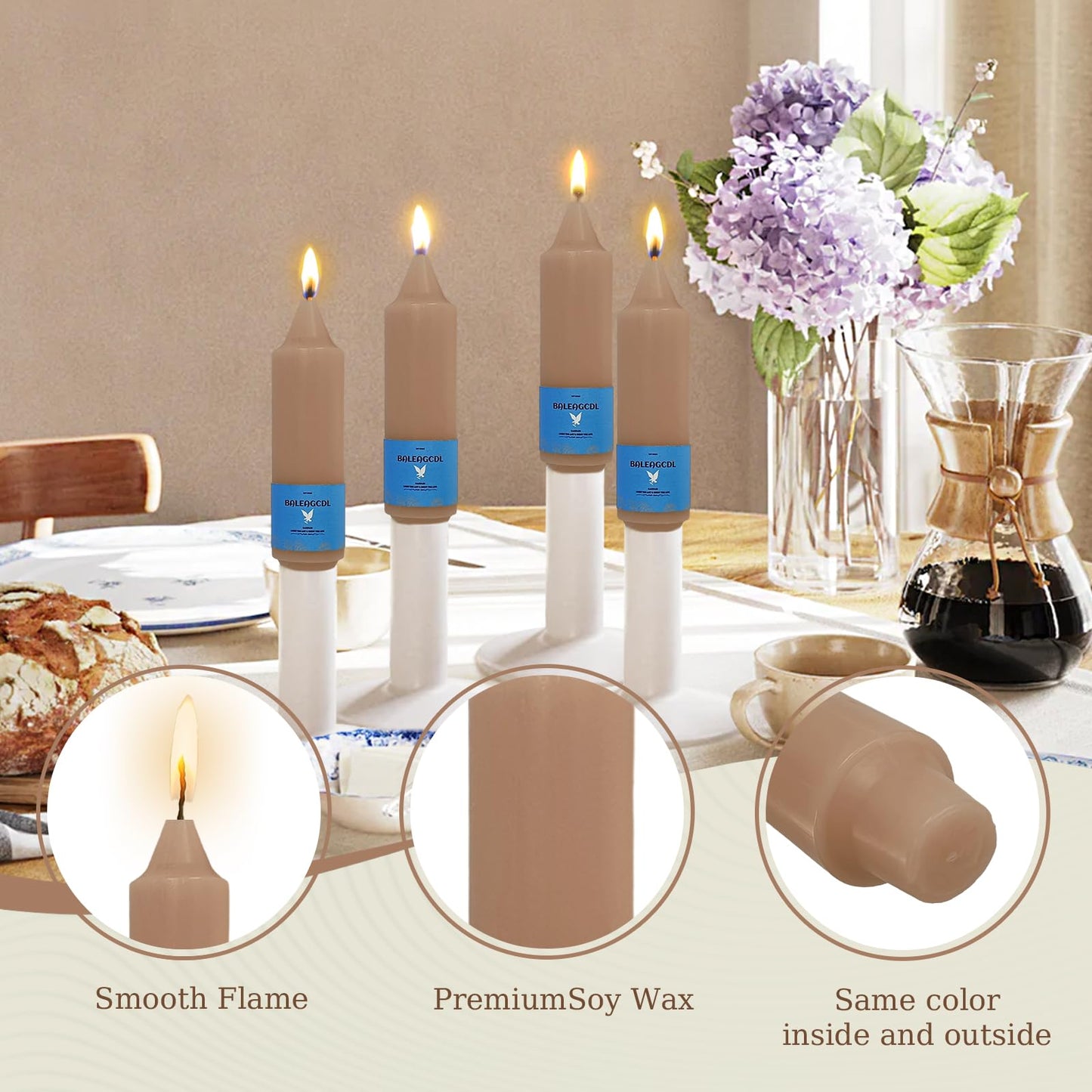 Smokeless Candlesticks Short Taper Candle,Unscented 5 Inches Brown Candle Sticks Dripless Tapered Candles for Home Décor Weddings Seasons Gifts