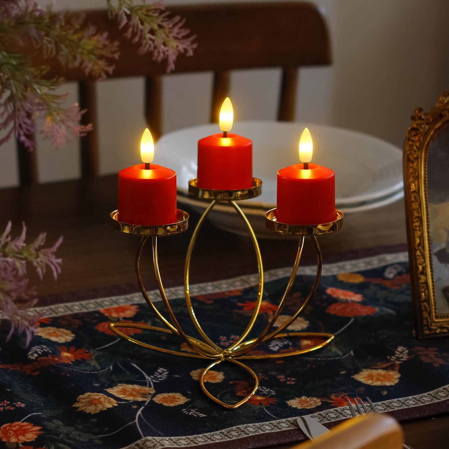 Mavandes Small Flickering Tea Light Flameless Candles with Battery and Remote,1.5" x2.5" Red LED 2/4/6/8H Timer Votive Battery Operated Pillar Plastic Long Lasting 6pcs Tealight Candles