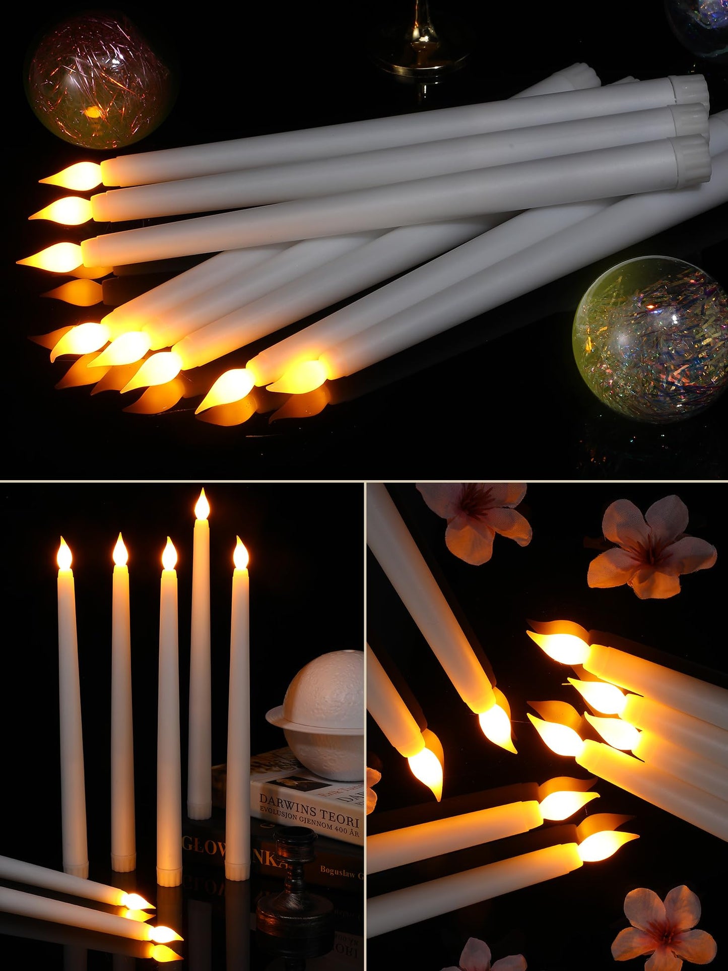 Treela 36 Pieces Flameless Taper Candles Flickering Faux LED Battery Operated Electric Fake Candles for Christmas Halloween Birthday Wedding Party(White,0.8x11 Inches,Smooth)
