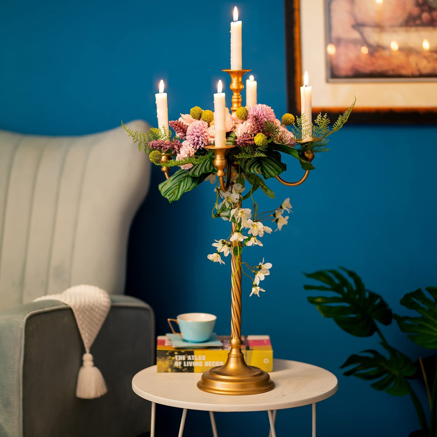 Sziqiqi 28In Floor Candelabra Tall Taper Candlestick for Candle and Floral Metal Candle Holders Table Centerpiece for Wedding Party Event Room