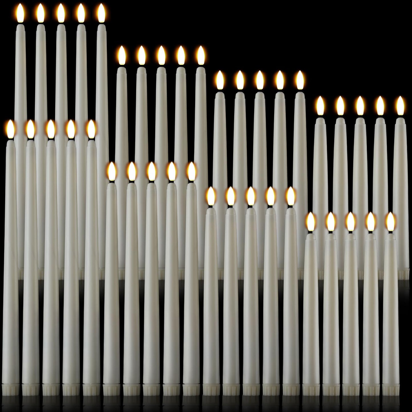 Baquler 40 Pcs Flameless Taper Candles LED Flickering Taper Candlesticks Bulk Battery Operated Flameless Candle for Wedding Halloween Christmas Birthday Decoration, 8.5/9.7/10.8/12.8 Inch (Ivory)