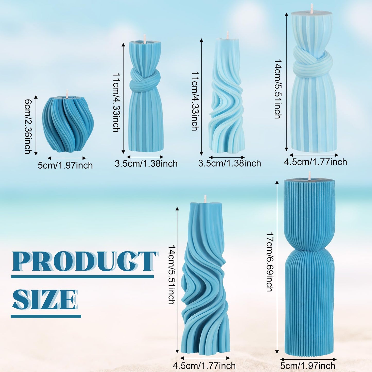 Threlaco 6 Pcs Pillar Candles Decorative Modern Aesthetic Ribbed Candle Set Cute Soy Wax Scented Ribbed Decor Commemorative Gift for Home Decoration(Blue,2.36-6.89 Inch)