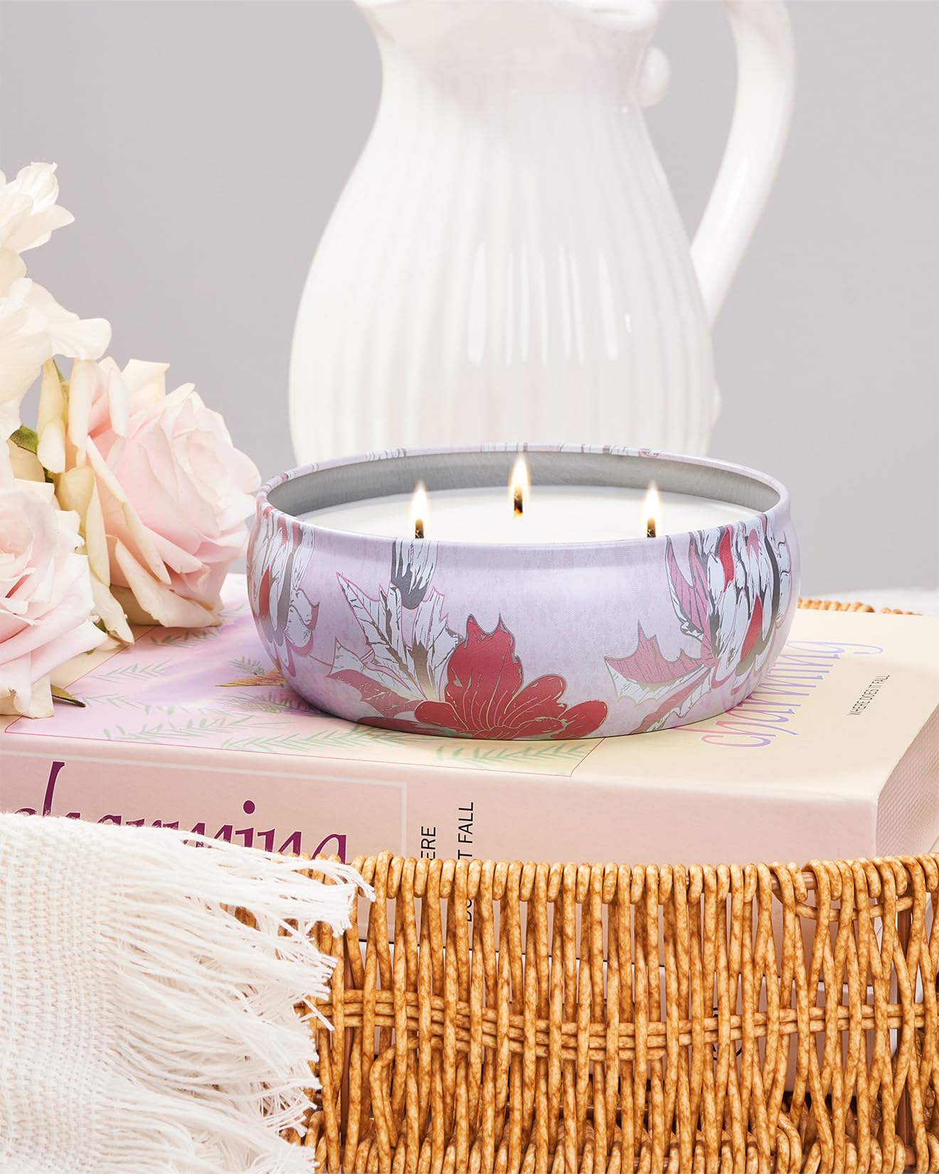 M&SENSE Strawberry Poundcake Scented Candles 12 oz, Large 3 Wick Soy Tin Candle, Over 40 Hour Burning Time, 100% Natural Vegan Wax Relaxing Aromatherapy Aesthetic Candle Gift for Women Men