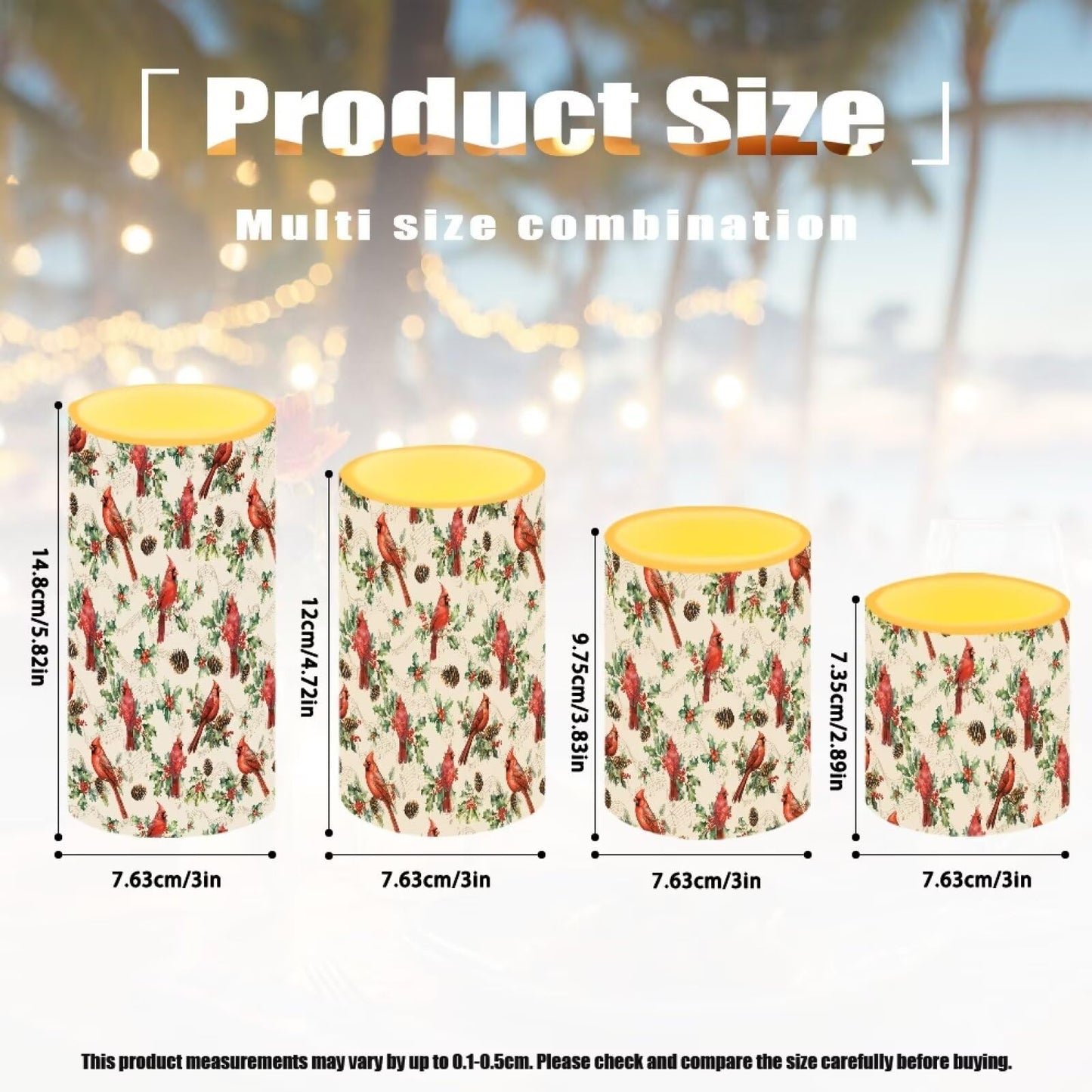 NETILGEN Christmas Cardinal Bird Flickering Flameless Candles with Battery Powered LED Candles with Remote Timer Color Changing Control 4 Pcs Set