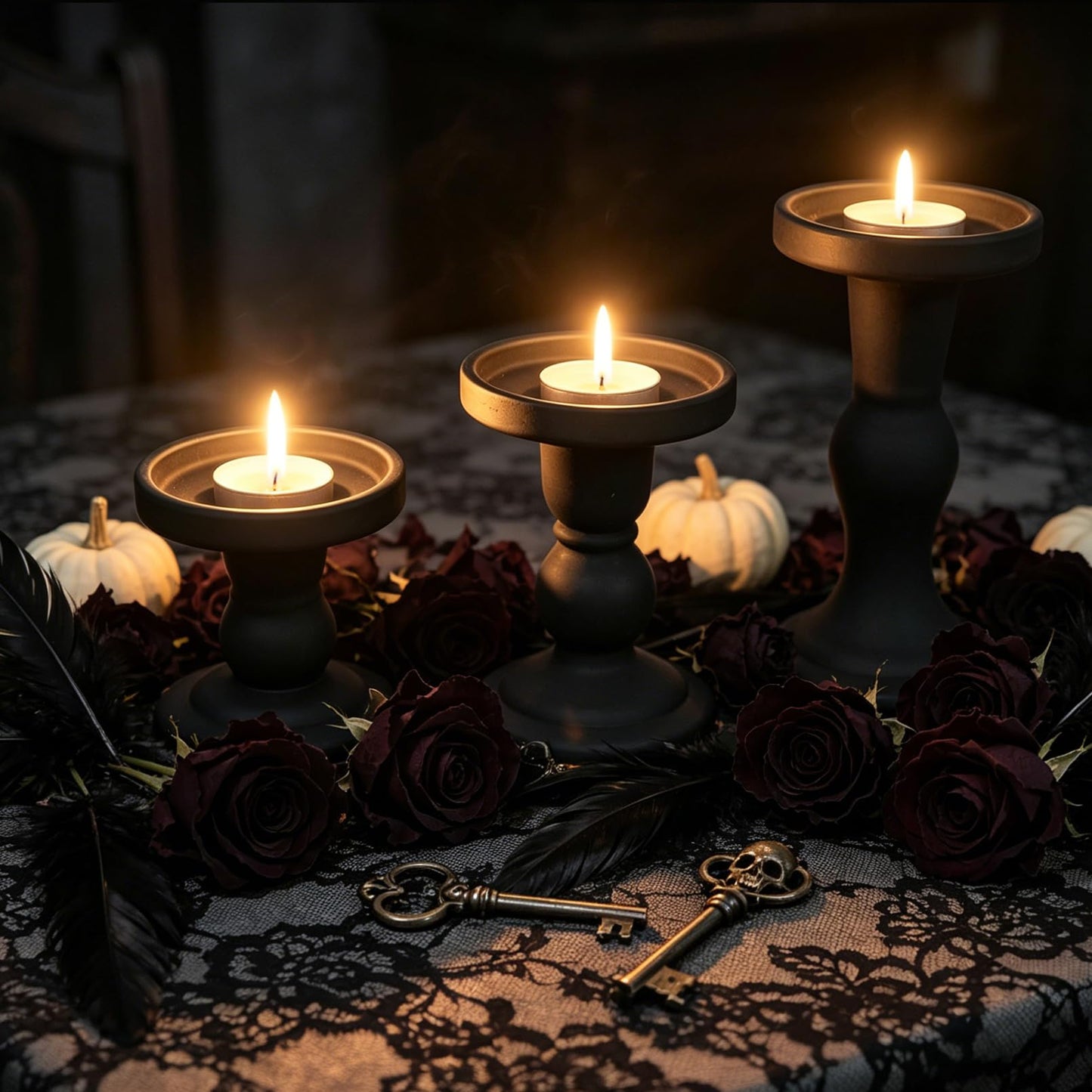 DreamsEden 3-Piece Matte Black Glass Candle Holders Set - Modern Opaque Candle Sticks for Taper, Pillar, Tea Light Candles, Sleek Table Centerpiece Decor for Wedding, Dining Room, Party