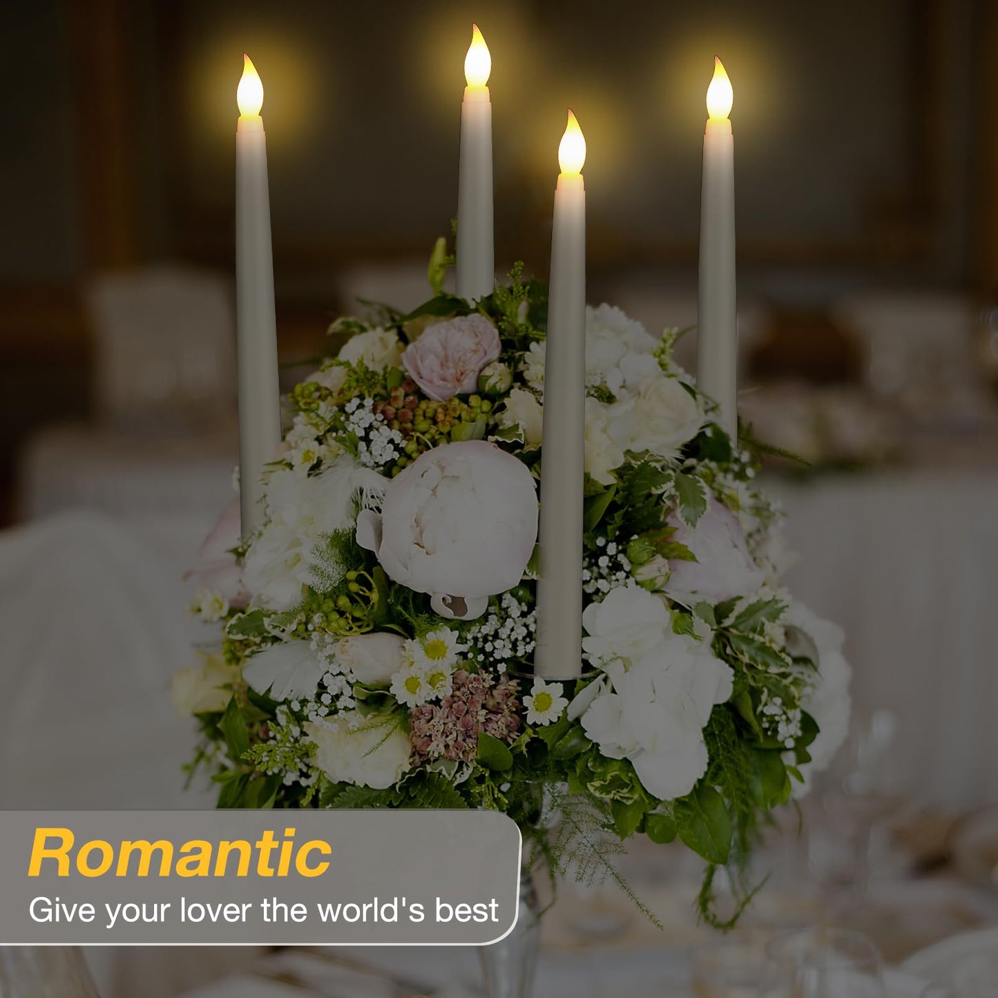 Tuanse 50 Pcs Flameless Taper Candles with Remote Timer and Dimmer Ivory Battery Operated CandleSticks LED Flickering Flameless Candle for Wedding Home Christmas Halloween Party Decor(9.7 Inch)