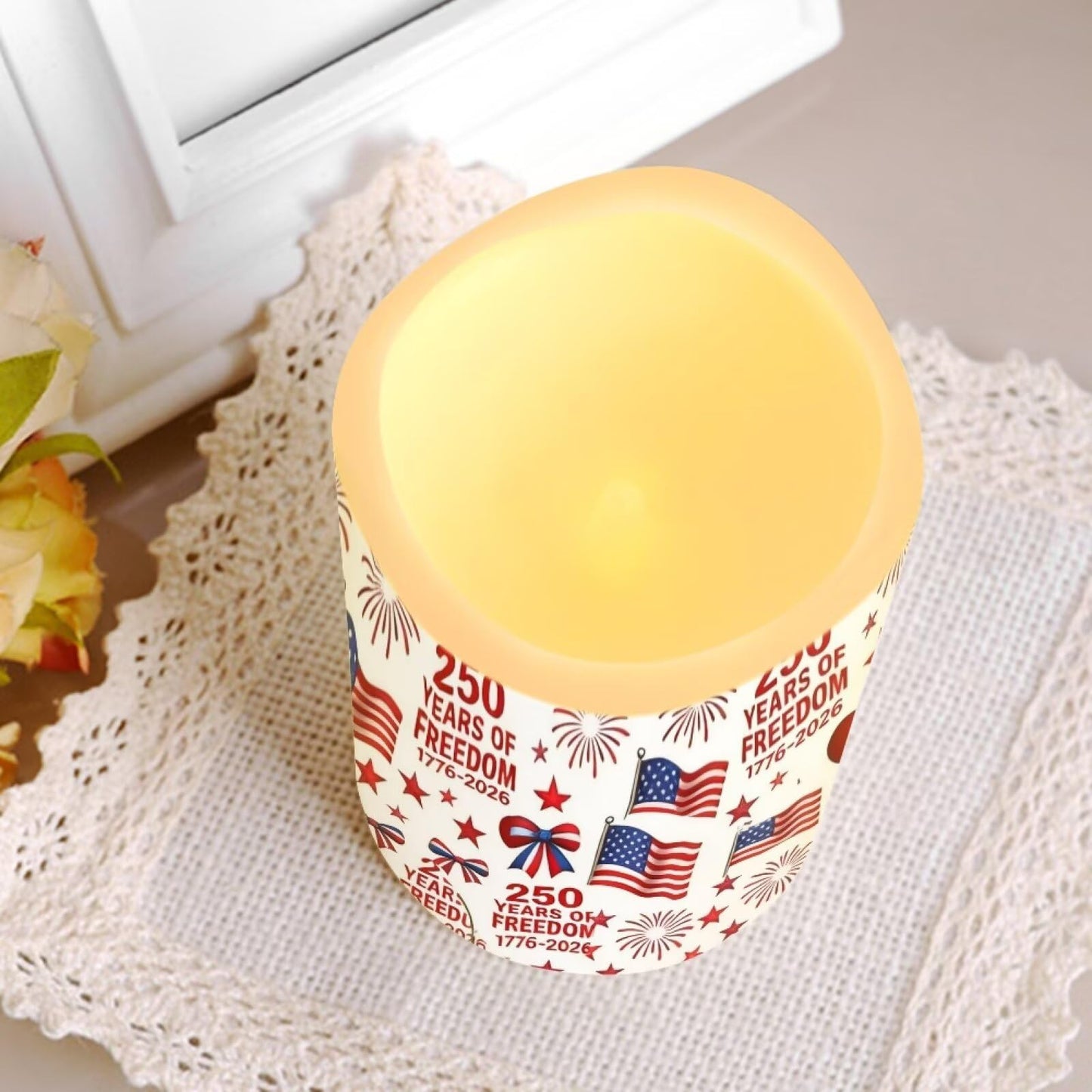 Uorisanigo Patriotic American Flag Electric Flameless Candles Set of 4 Independence Day 250th Anniversary Battery Operated LED Candles 1776-2026 Fake Candles 4th of July Home Decoration