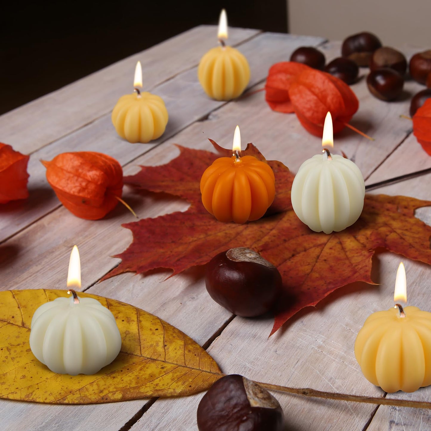 MTLEE 6 Pieces Fall Pumpkin Shaped Candles Thanksgiving Scented Tealight Candles Home Decor Handmade Thanksgiving Gifts for Bedroom Bathroom Party (Orange, White, Pumpkin)