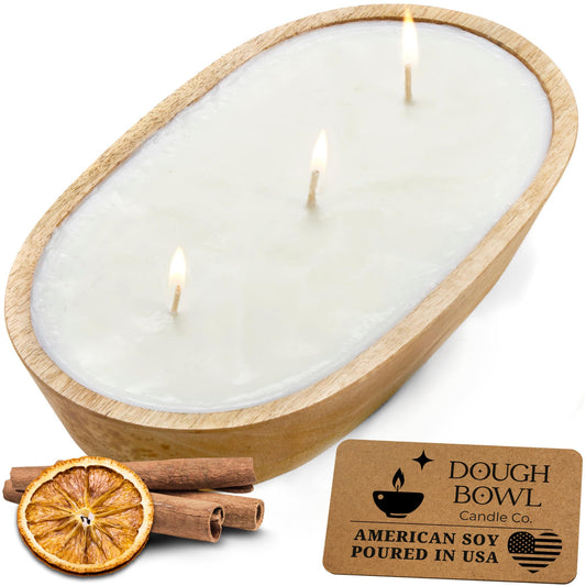 Dough Bowl Candle Co. Spiked Egg Nog Soy Candle - 3 Wick Rustic Farmhouse Coffee Table Decor, Odor Eliminator in Wooden Bowls, 20 Oz Wooden Dough Bowl Candle, All-Natural Gifts for Women and Men
