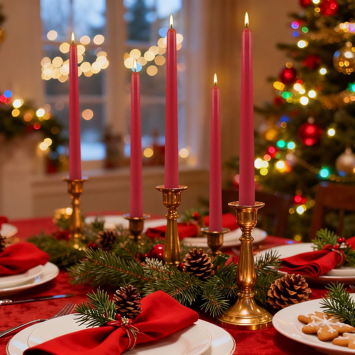 12Pack Red Taper Candles-10 inch Unscented and Dripless Dinner Candles, 8-9 Hours Burn Time, Hand Poured Tall Candlesticks-Ideal for Home Decor Weddings, Dinner Parties, Christmas Candlesticks