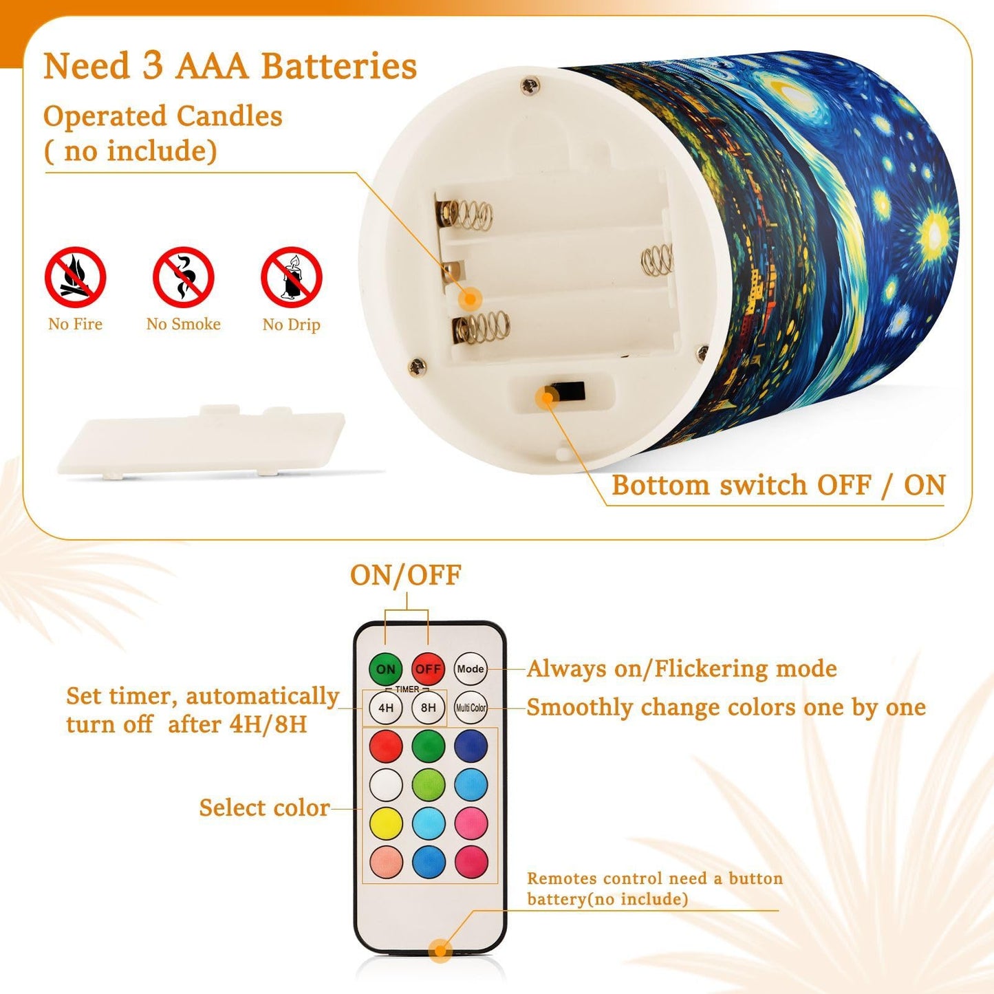 ALAZA Starry Sky Flickering Flameless Candles Battery Operated with Remote Timer,Tea Light Candles LED Pillar Votive Candles Set of 2 for Outdoor Indoor Decorations
