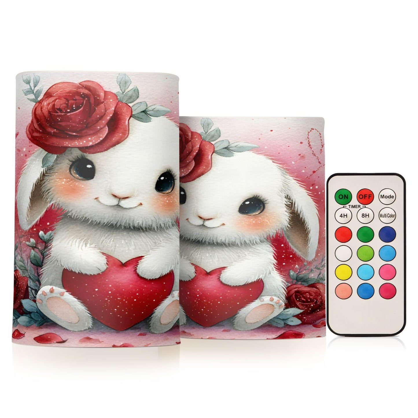 ALAZA Red Rose White Rabbit Flickering Flameless Candles Battery Operated with Remote Timer,Tea Light Candles LED Pillar Votive Candles Set of 2 for Outdoor Indoor Decorations