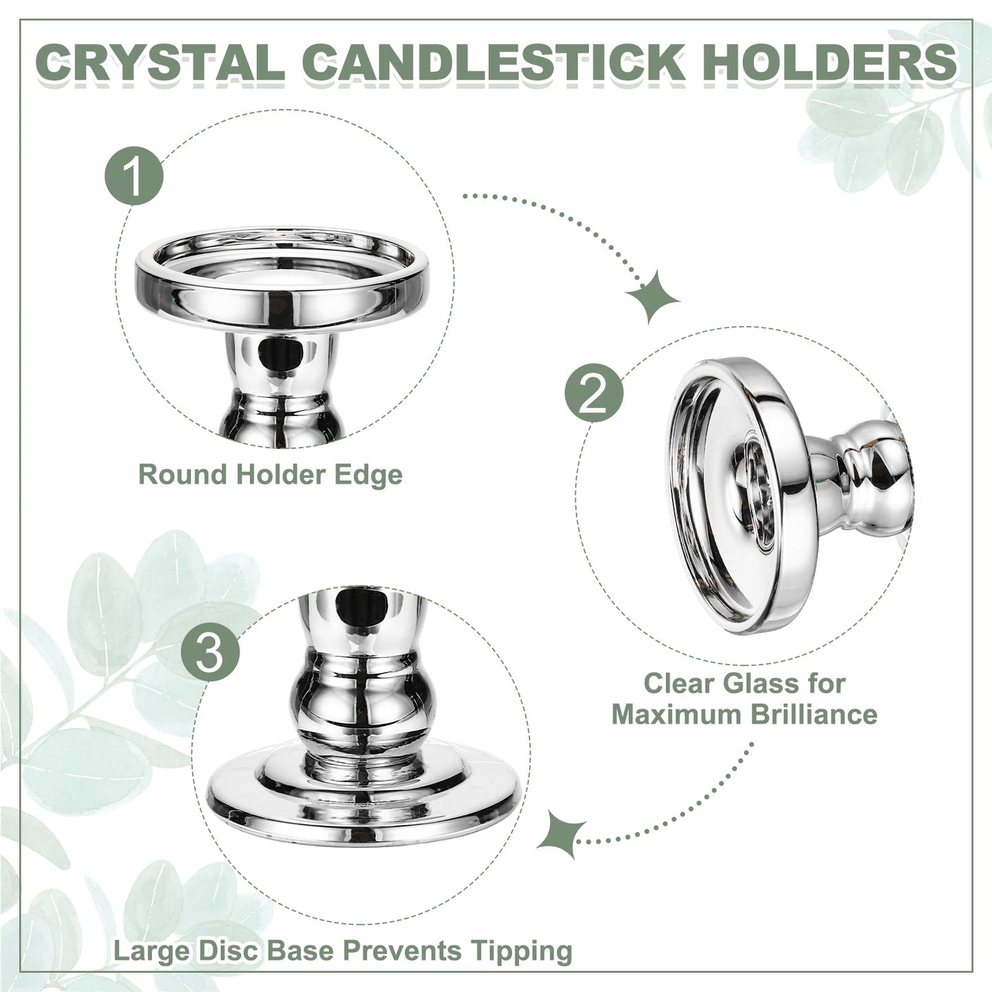 uxcell 14cm Glass Candle Holder for Taper/Column Candles, Candle Holders Tealight Stand Candlestick for Tealight Wedding Table Centerpiece Home Decor, Silver