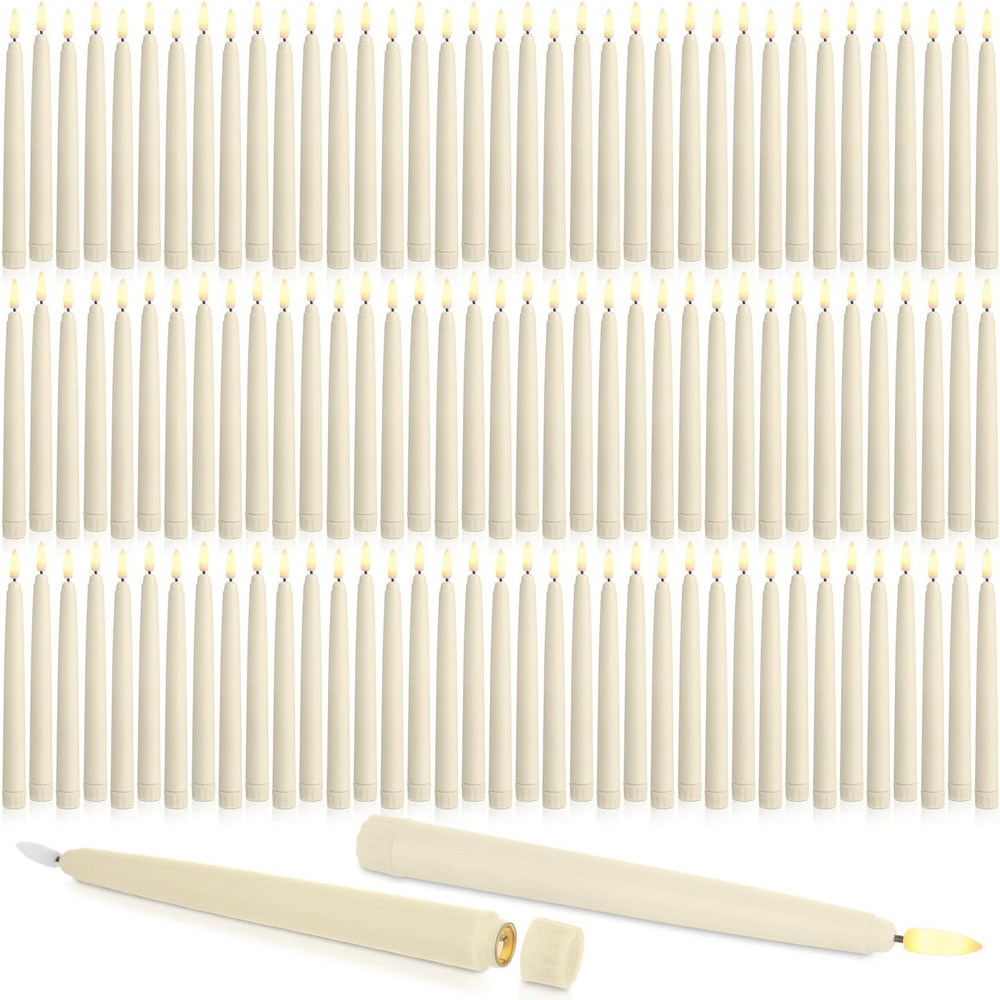 Baquler 150 Pcs Flameless Taper Candles LED Taper Candles Flickering Bulk Ivory LED Candlestick for Easter Wedding Church Halloween Christmas Party Decor Table Centerpiece, 8.5 in, No Batteries