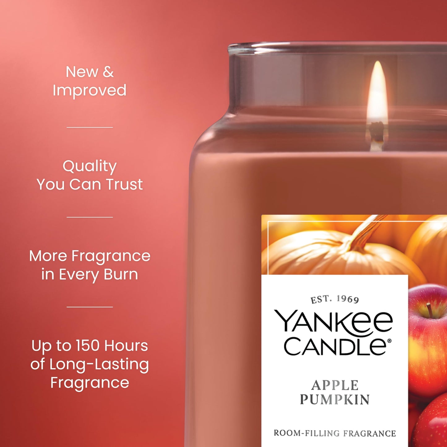Yankee Candle Apple Pumpkin, Thanksgiving Scented Candle, 22oz Large Jar with up to 150 Hour Burn Time, Giftable