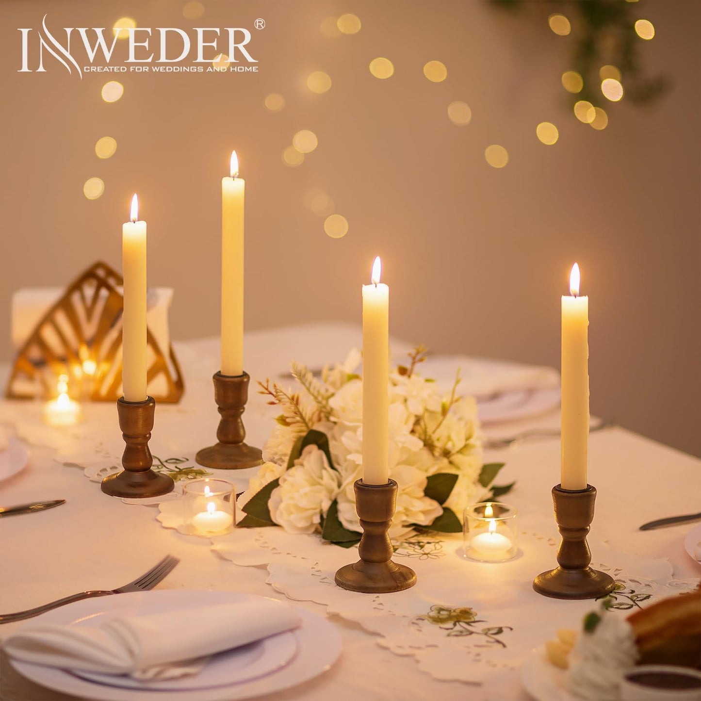 Inweder Wooden Taper Candle Holders: Wood Candlestick Holders Rustic Brown Farmhouse Fall Decor for Living Room Dinning Table Centerpiece Christmas Set of 2