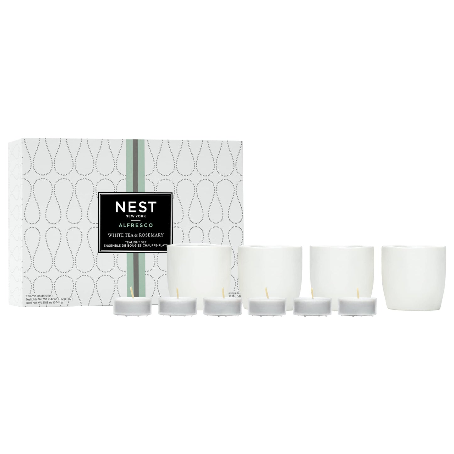 NEST New York White Tea & Rosemary Alfresco 12-Ct Scented Tealight Candle and 4-Ct Tealight Candle Holder Set