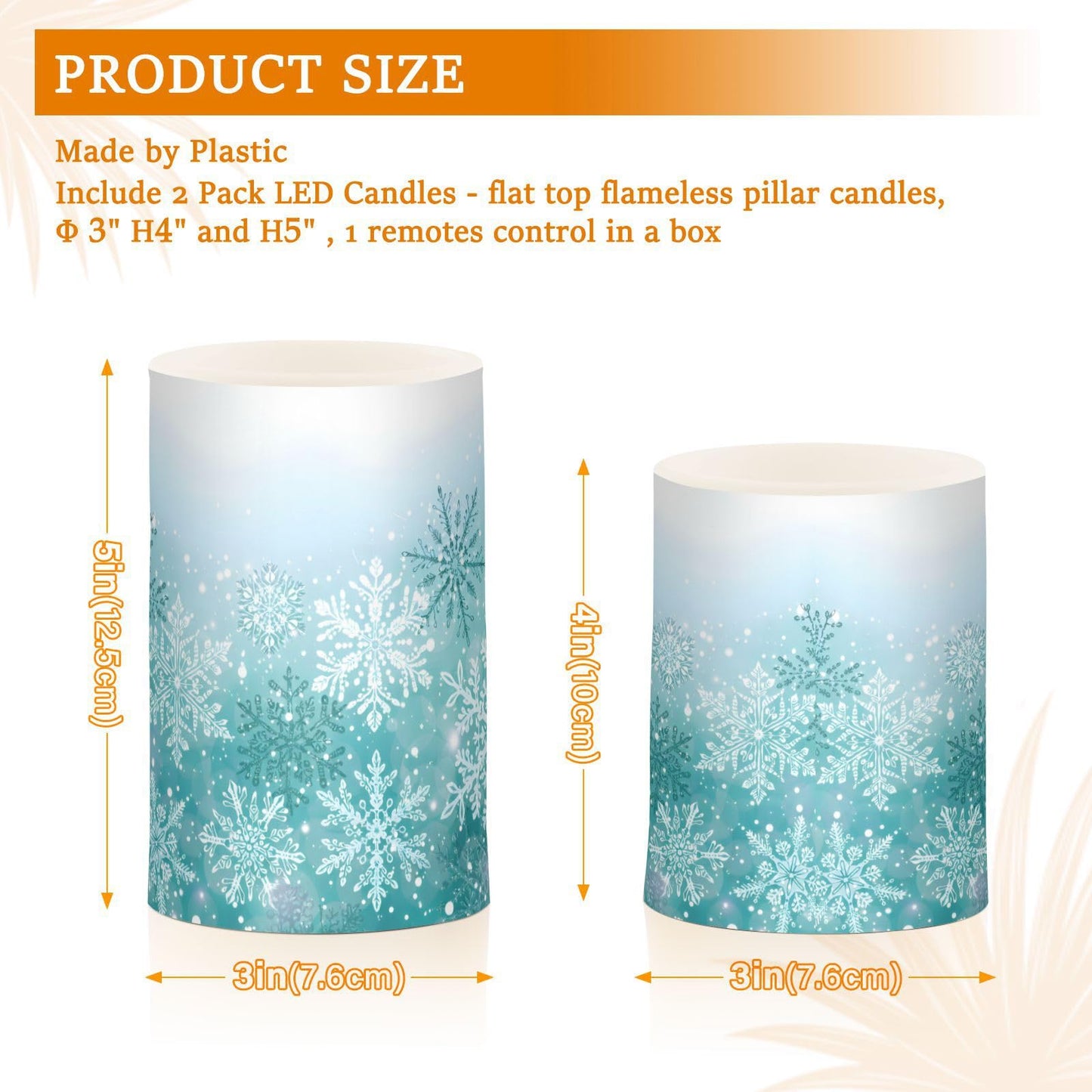 Silver Winter Teal Turquoise Snowflakes Christmas Flickering Flameless Candles Battery Operated with Remote Timer,Tea Light Candles LED Pillar Votive Candles set of 2 for Outdoor Indoor Decorations