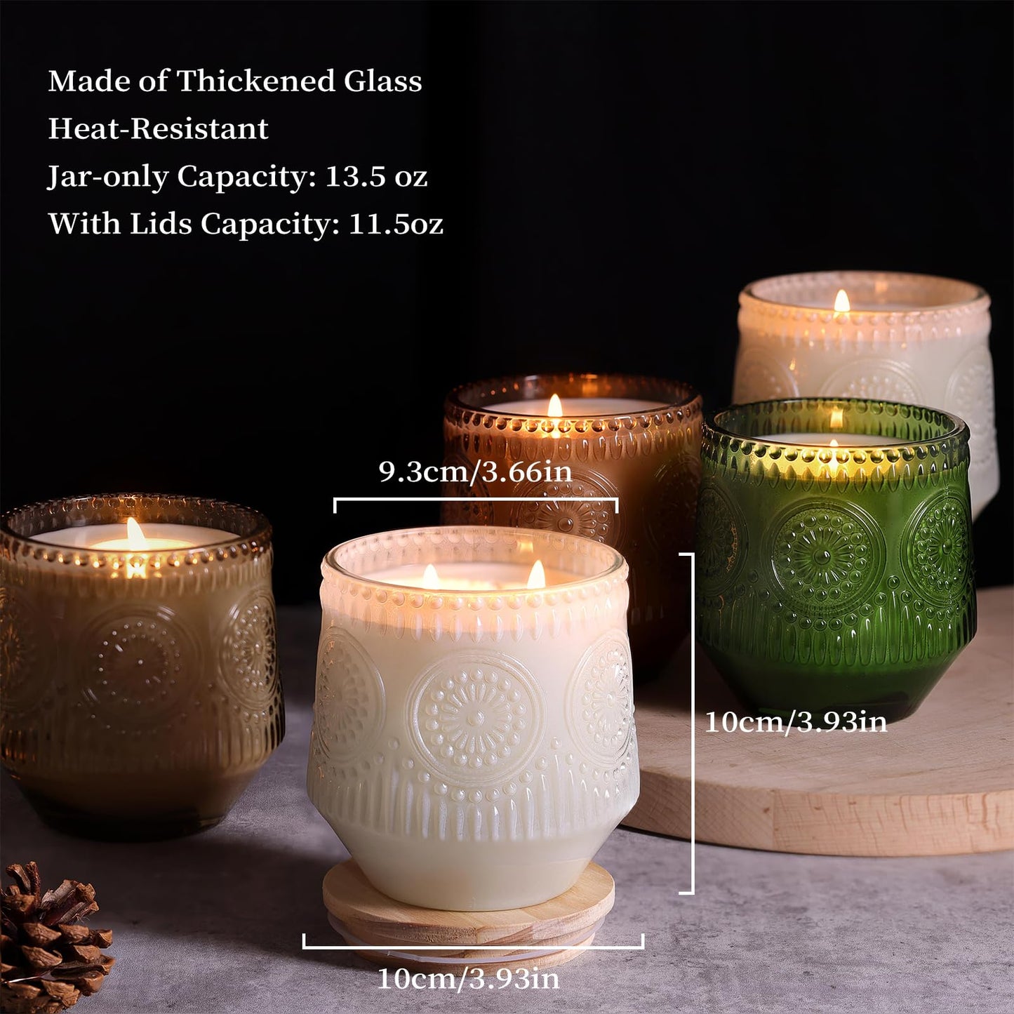 LAMORGIFT 6 Pack Milky White Candle Jars for Making Candles- Large 13.5oz Glass Jars with Wooden Lids and Labels, Empty Candle Jars, Candle Containers Vessels for Candle Making Supplies