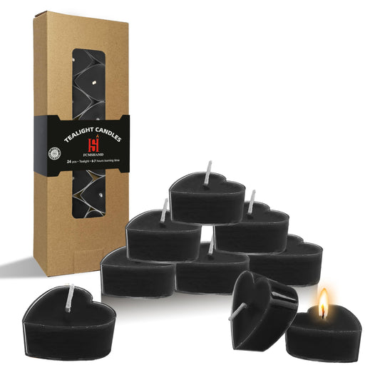 Smoked Sandalwood Scented Heart Tealight Candles, Black Scent Tea Lights Candles Clear Cup, 24 Pack Colored Tealights Candle, 4 Hour Burn Time Tea Candles for Weddings Romantic Decor