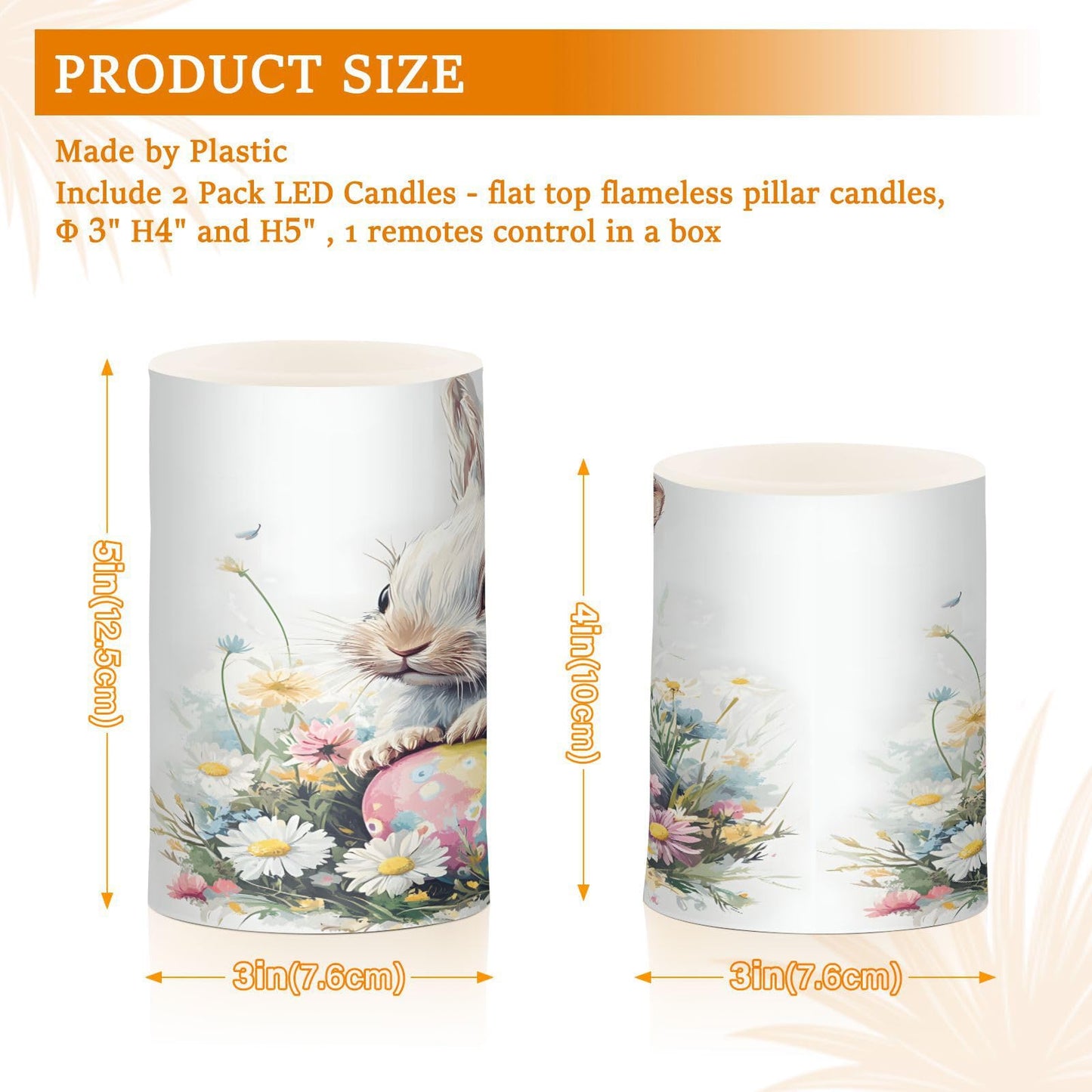 ALAZA Easter Bunny Rabbit Eggs Spring Flowers Flickering Flameless Candles Battery Operated with Remote Timer,Tea Light Candles LED Pillar Votive Candles Set of 2 for Outdoor Indoor Decorations